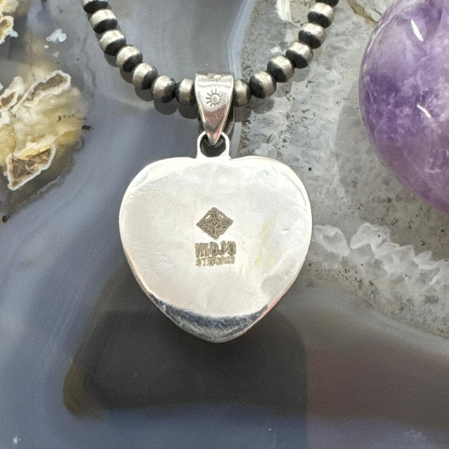 Sterling Silver Southwestern Style Charoite Heart Shape Pendant For Women
