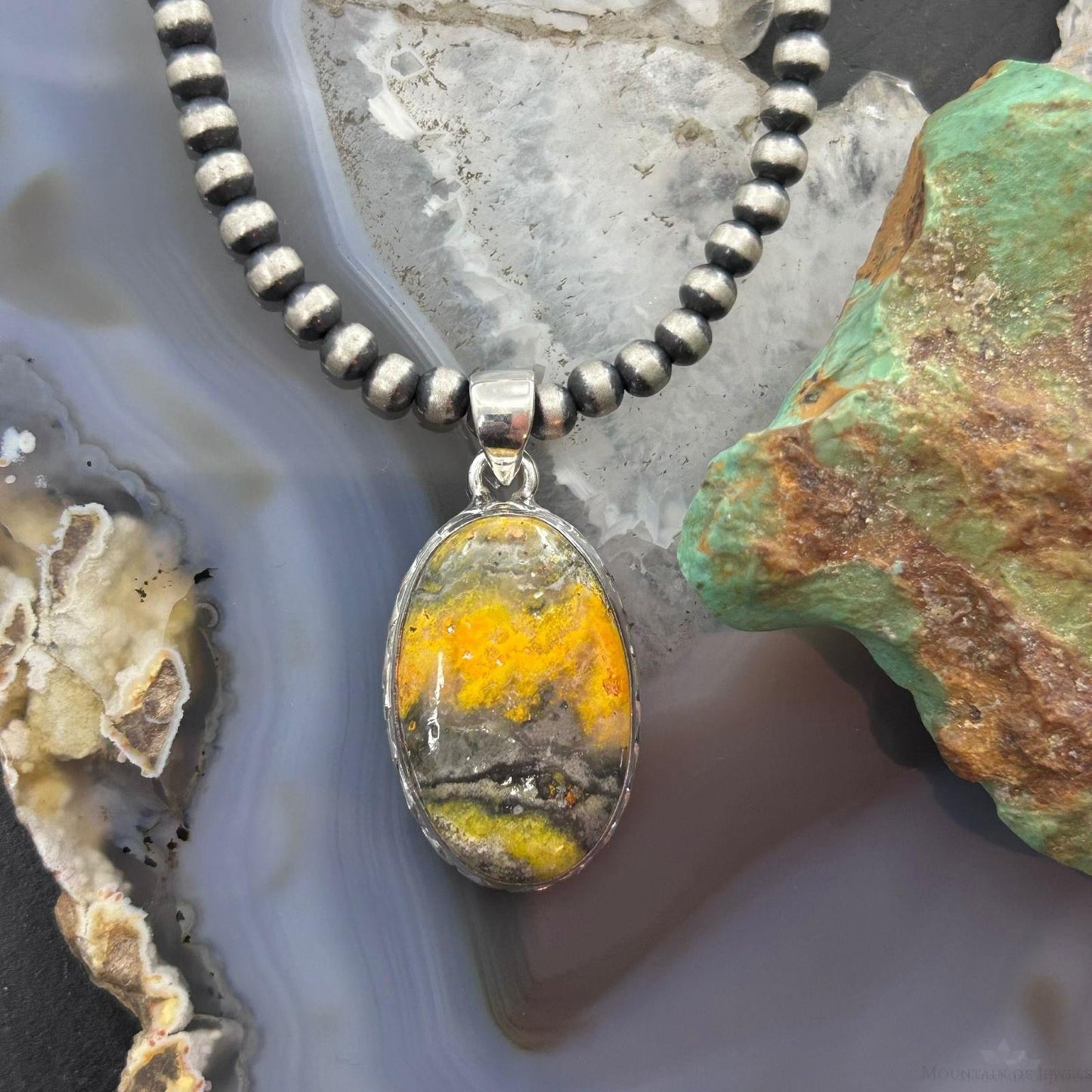 Sterling Silver Southwestern Style Oval Yellow Jasper Pendant For Women #1