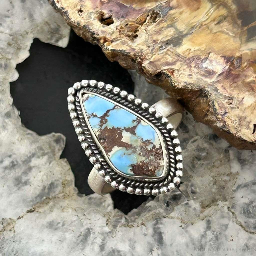 Sterling Silver Southwestern Style Teardrop Golden Hill Turquoise Adjustable Ring For Women
