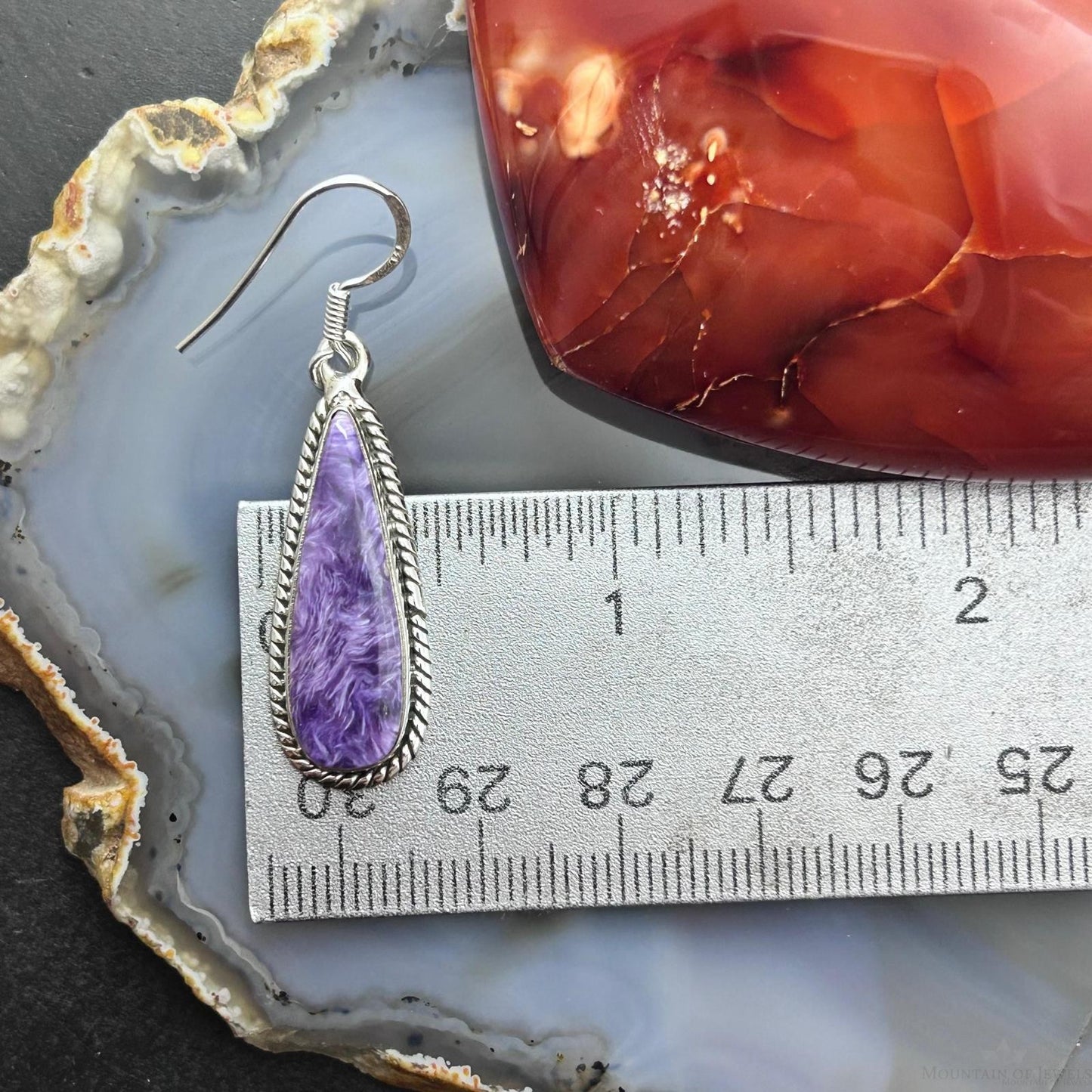 Sterling Silver Southwestern Style Teardrop Charoite Dangle Earrings For Women