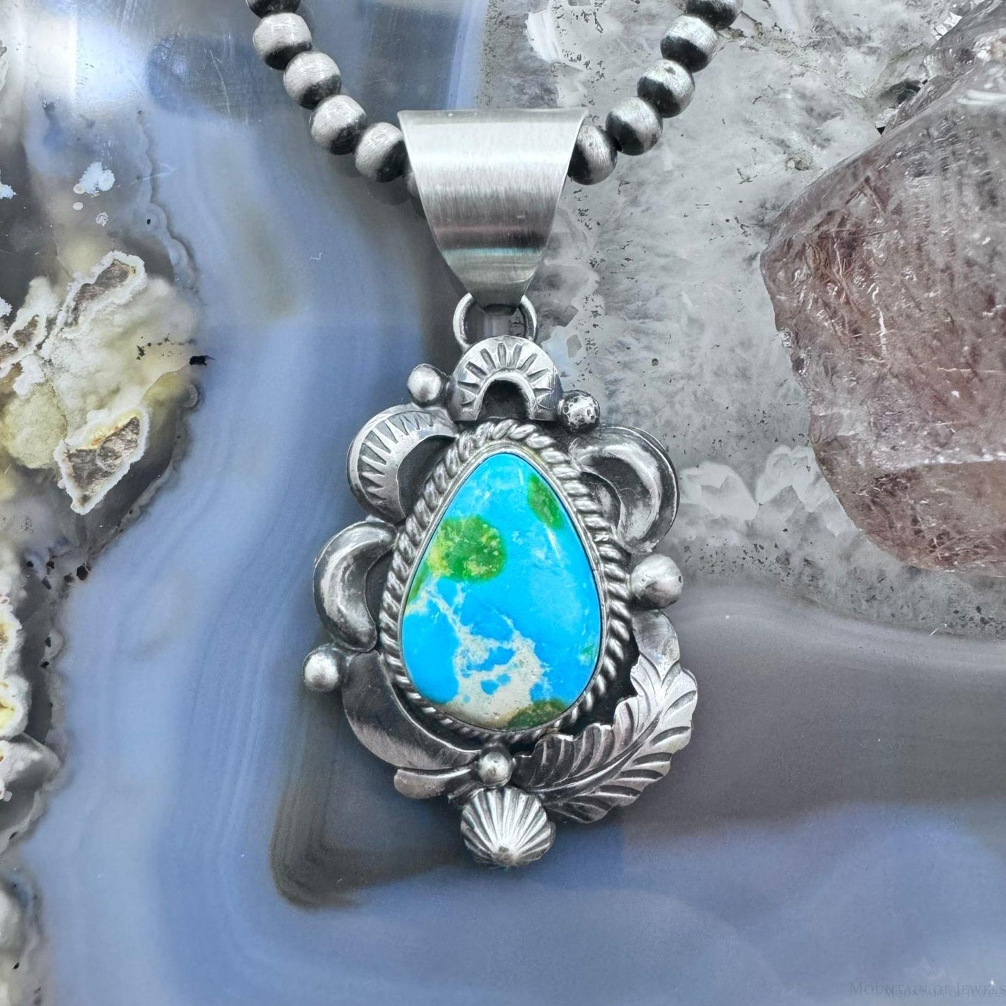 Juanita Long Native American Sterling Silver Sonora Gold Turquoise Pendant For Women