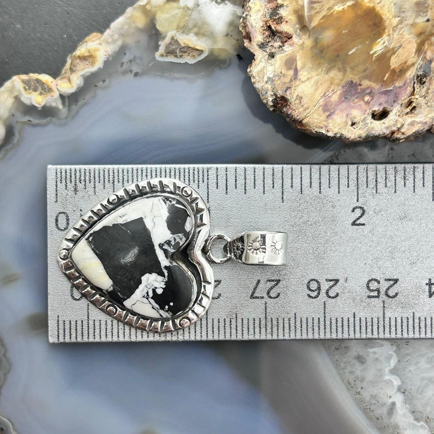 Sterling Silver Southwestern Style White Buffalo Decorated Heart Pendant For Women #1
