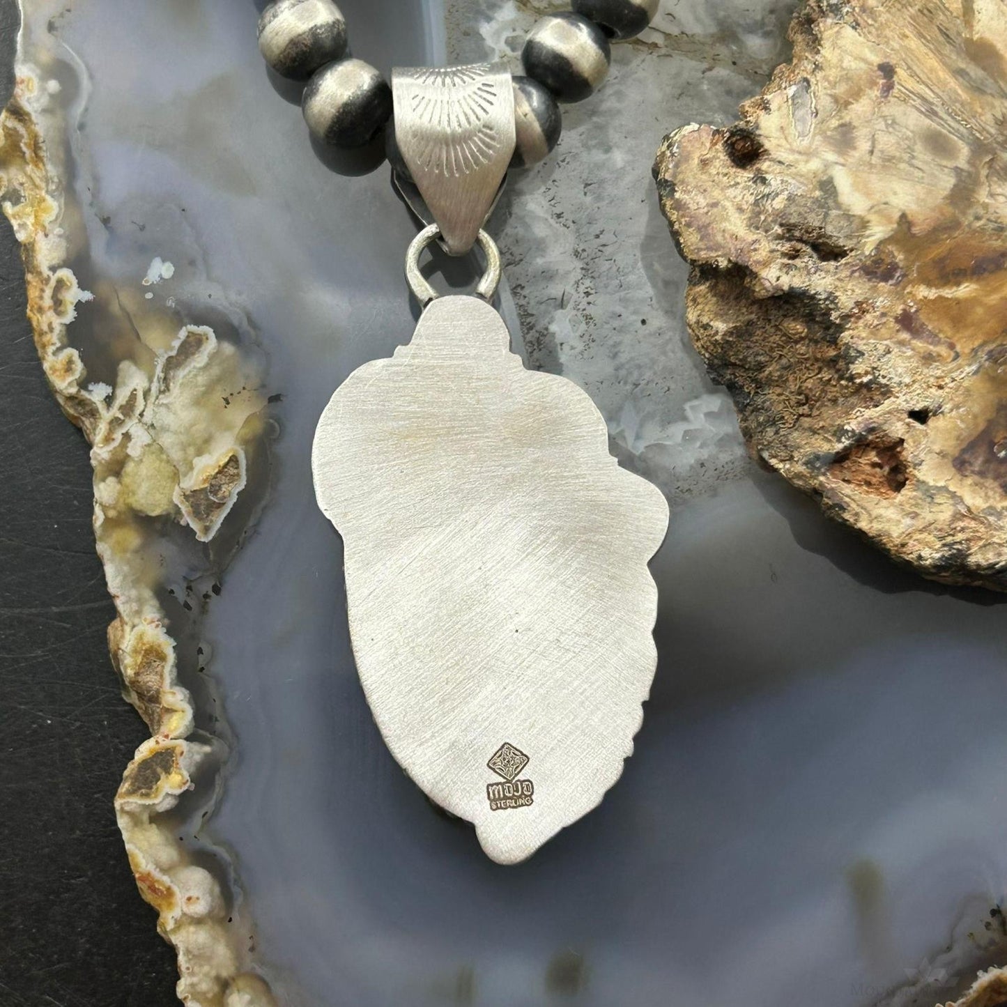 Sterling Silver Southwestern Style Oval Turquoise Decorated Pendant For Woman