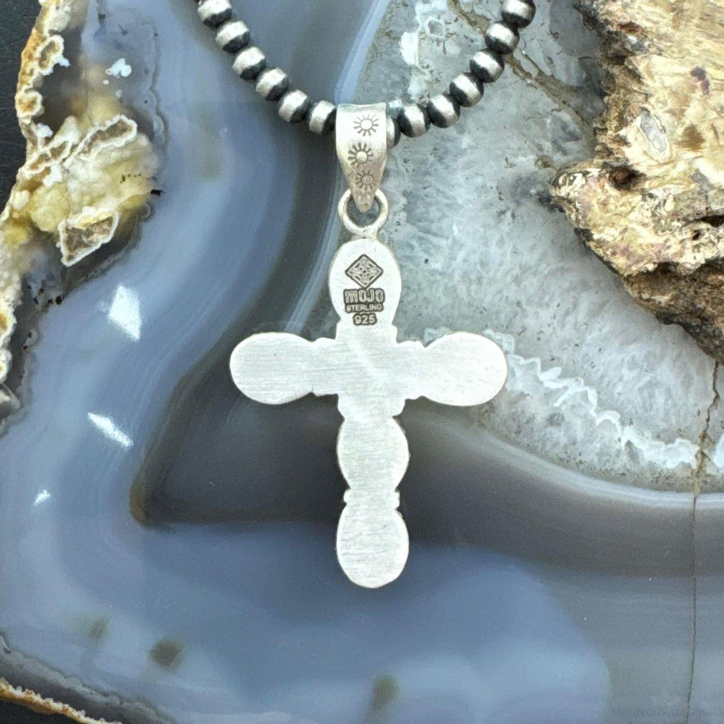 Sterling Silver Southwestern Style 6 Oval Turquoise Decorated Unisex Cross Pendant