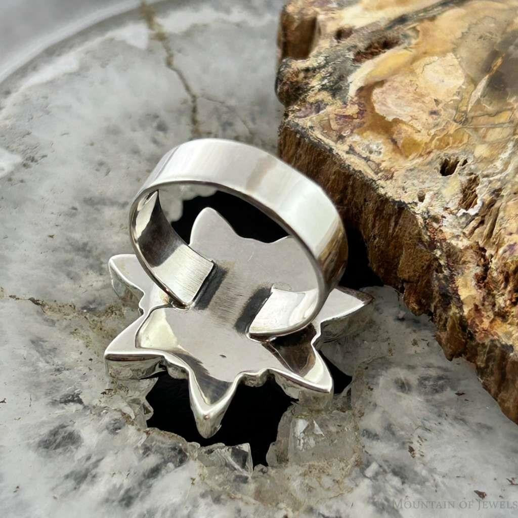 Sterling Silver Southwestern Style Mohave Turquoise Cluster Ring Size 7 For Women