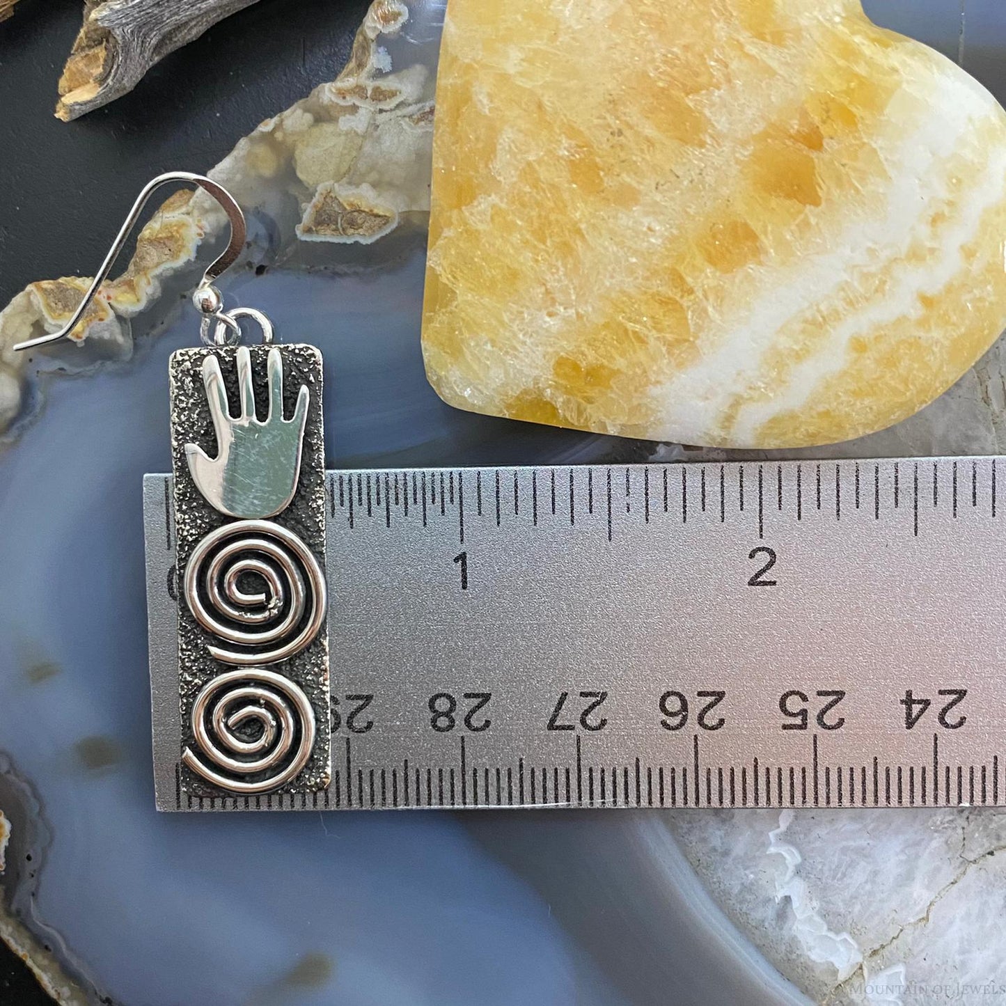 Alex Sanchez Native American Sterling Silver Long Rectangle Petroglyph Dangle Earrings For Women
