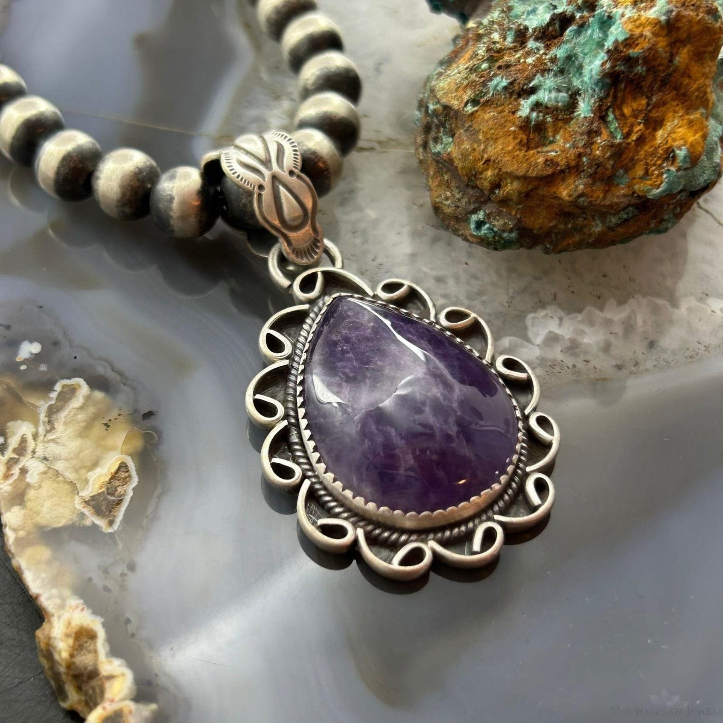 Sterling Silver Southwestern Style Teardrop Charoite Decorated Pendant For Women