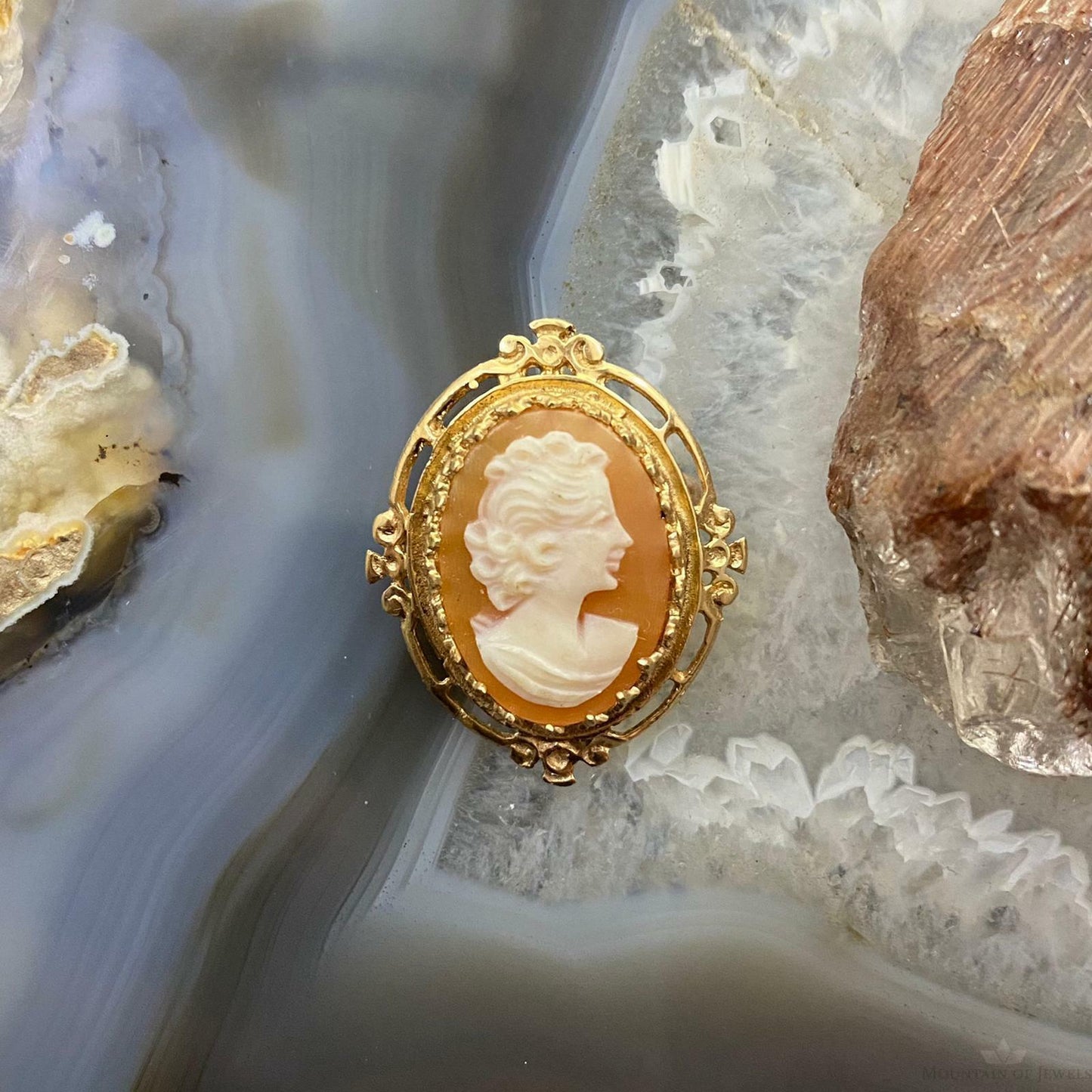 14K Yellow Gold Cameo Brooch/Pendant For Women