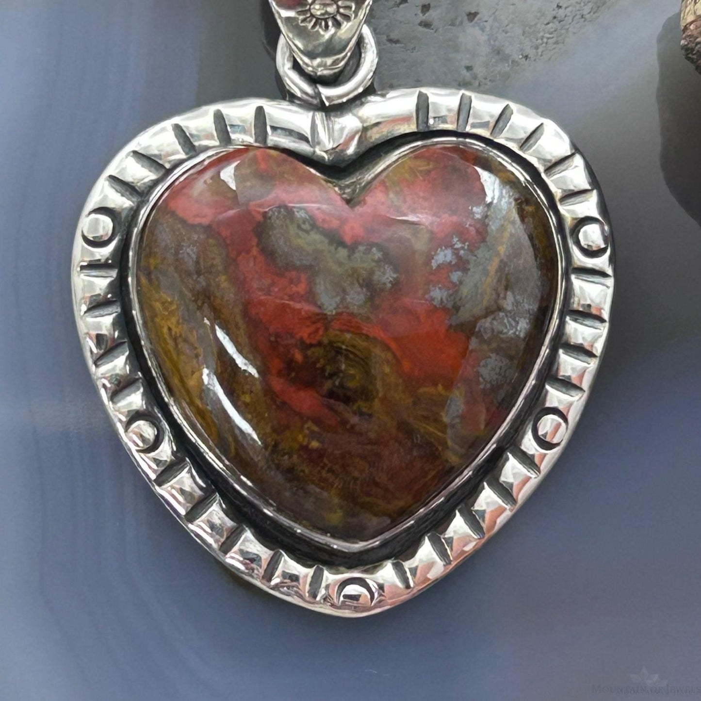 Sterling Silver Southwestern Style Sean Agate Heart Decorated Pendant For Women