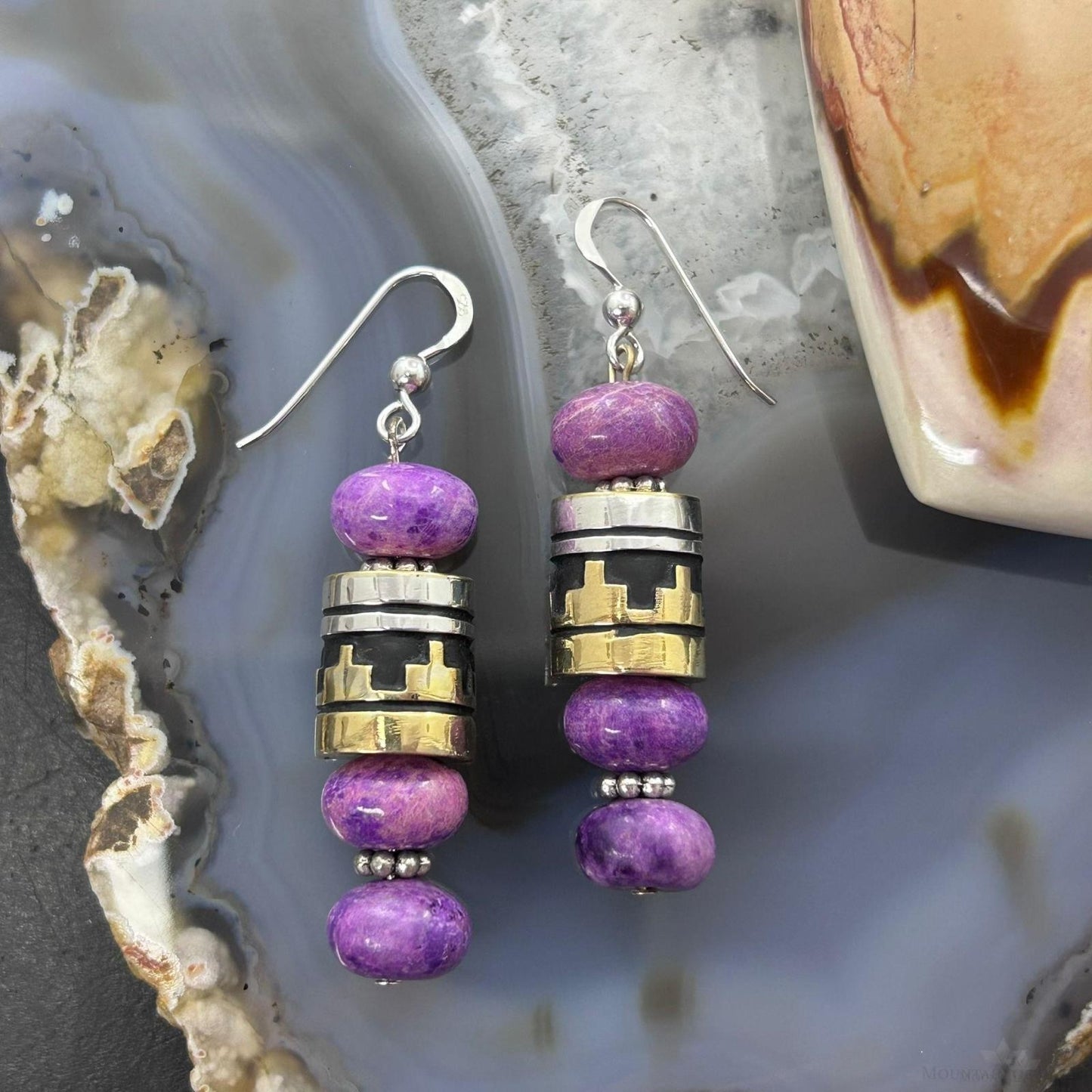 Tommy & Rosita Singer Sterling Silver Charoite Bead Dangle Earrings For Women