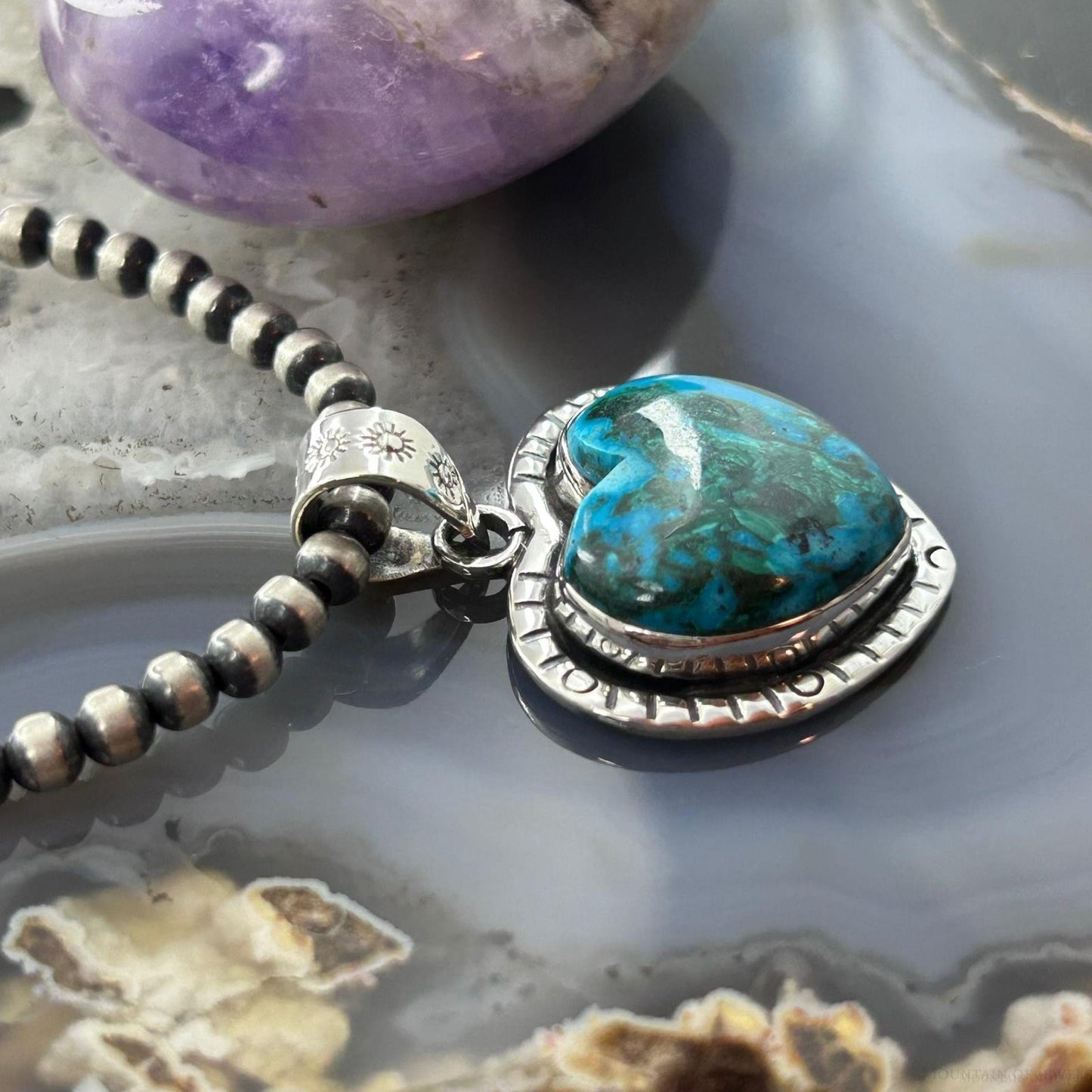 Sterling Silver Southwestern Style Azurite Malachite Heart Pendant For Women #1