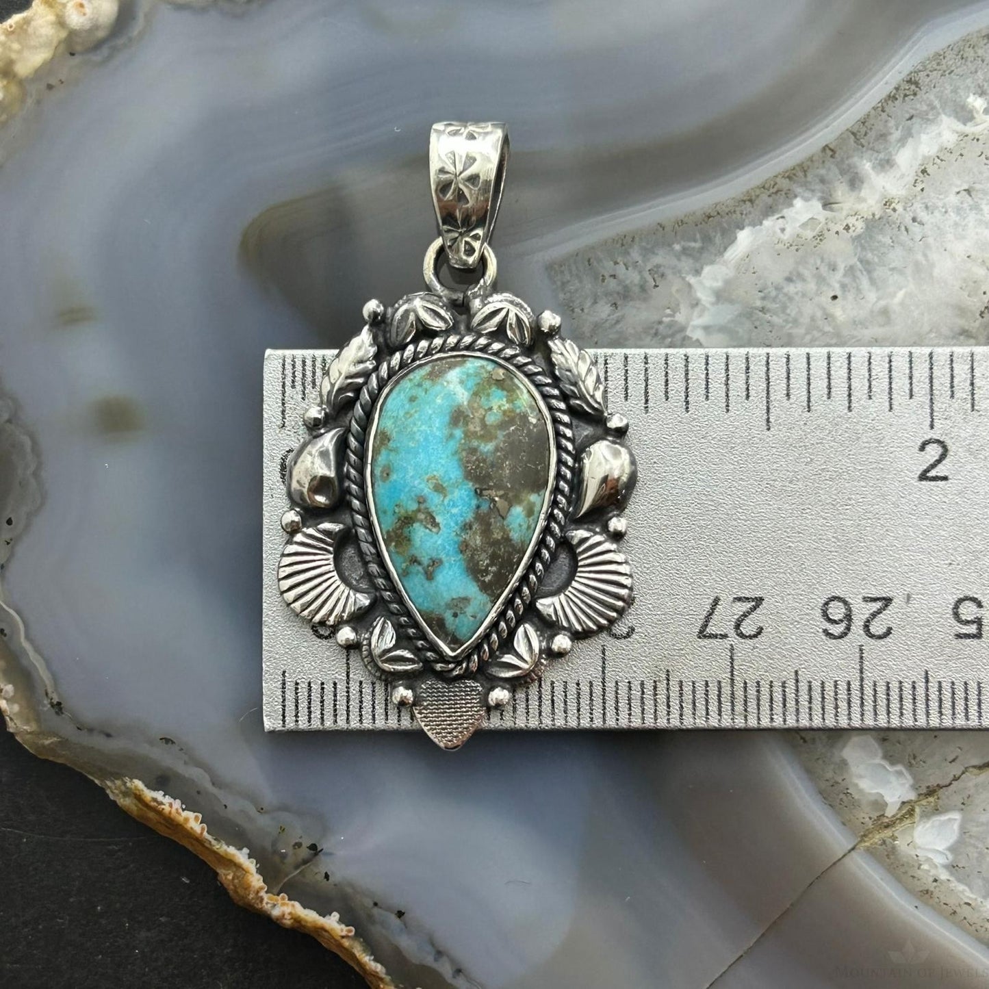 Sterling Silver Southwestern Style Teardrop Turquoise Pendant For Women #8