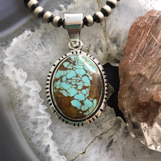 Native American Sterling Silver Oval Kingman Turquoise Pendant For Women