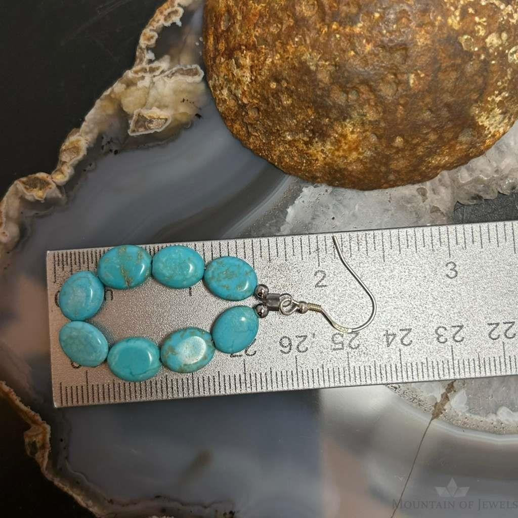 Sterling Silver 8 Oval Turquoise Beads Hoop Dangle Earrings For Women