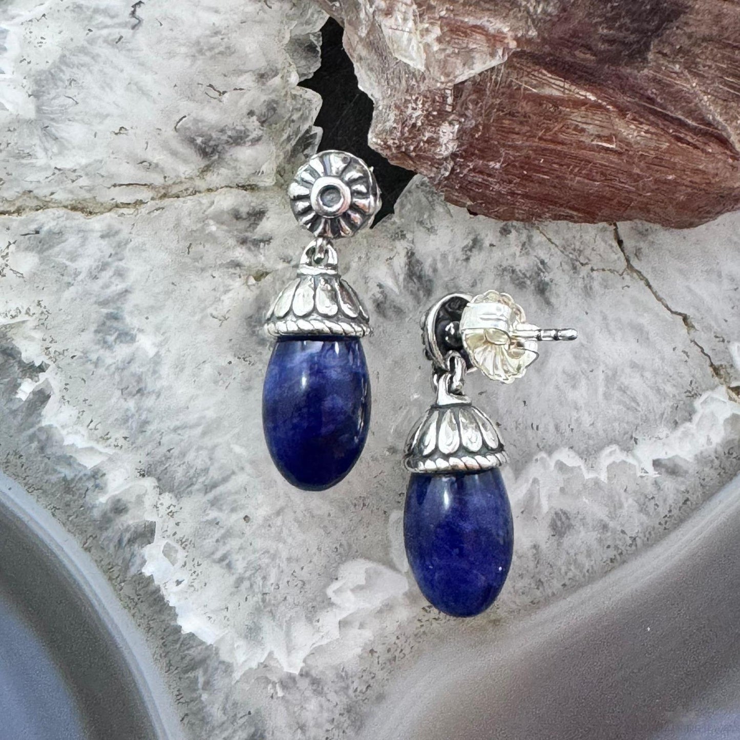 Carolyn Pollack Sterling Silver Oval Sodalite Post Dangle Earrings For Women