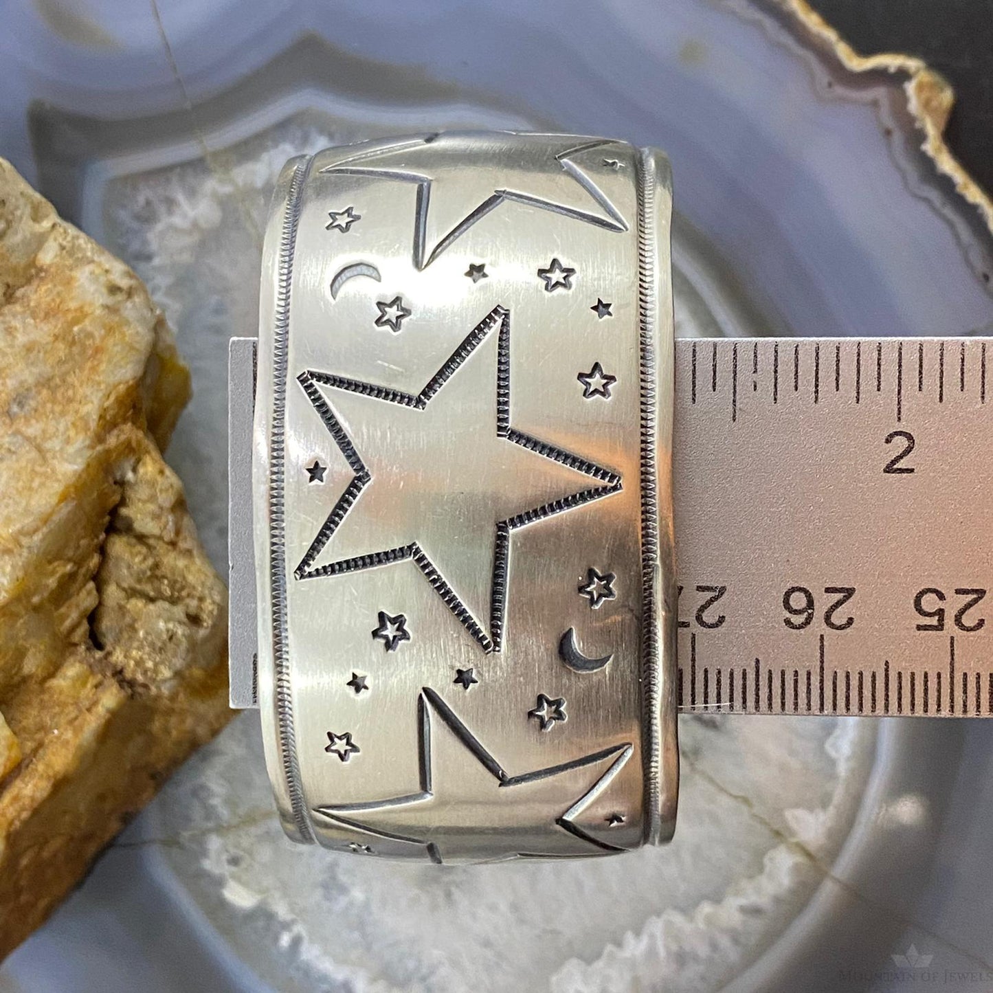 Andy Cadman Vintage Sterling Silver Stars & Moons Stamped Bracelet For Women