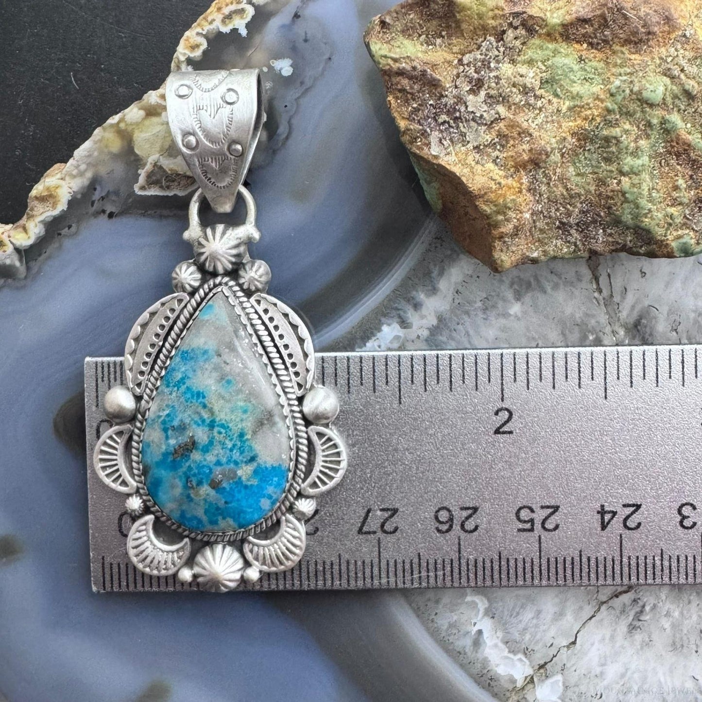 Sterling Silver Southwestern Style Teardrop Iranian Turquoise Decorated Pendant For Women