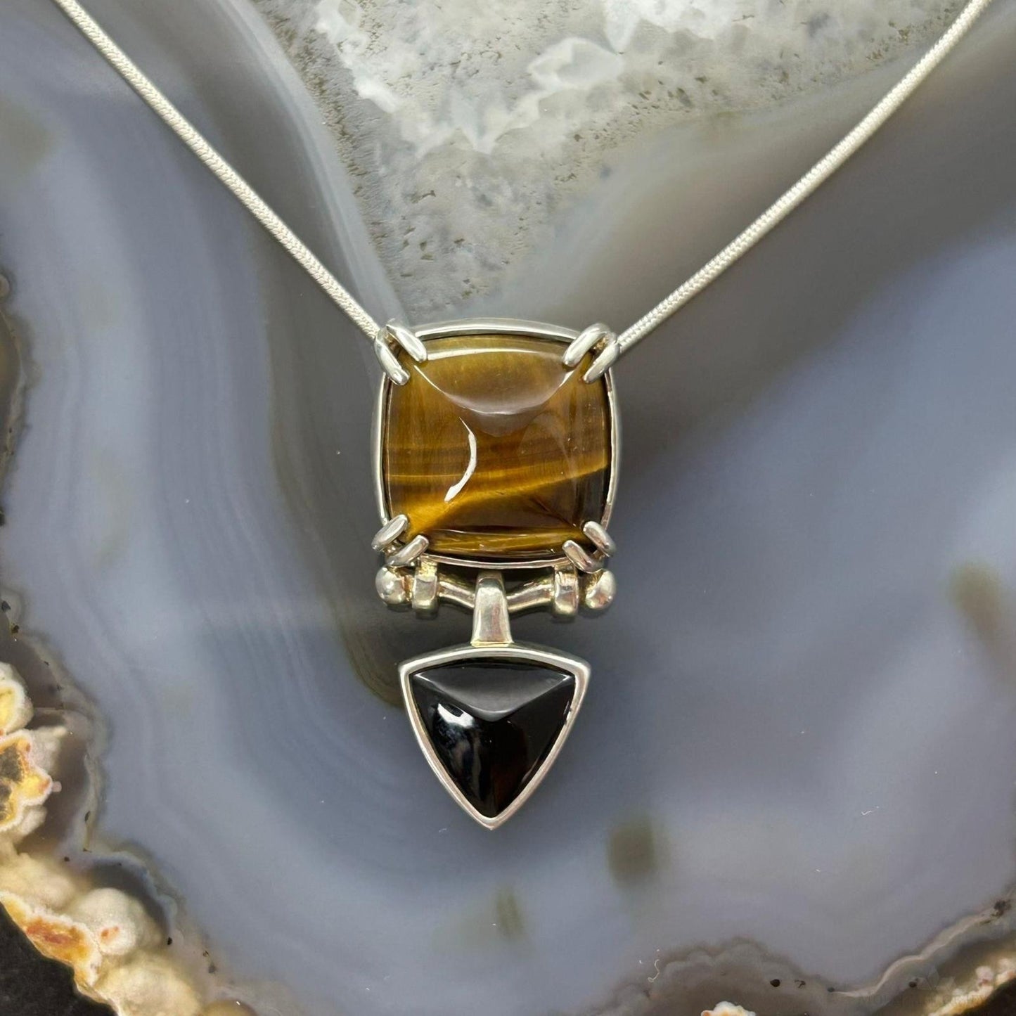 Carolyn Pollack Sterling Silver Tiger's Eye & Onyx 18" Necklace For Women