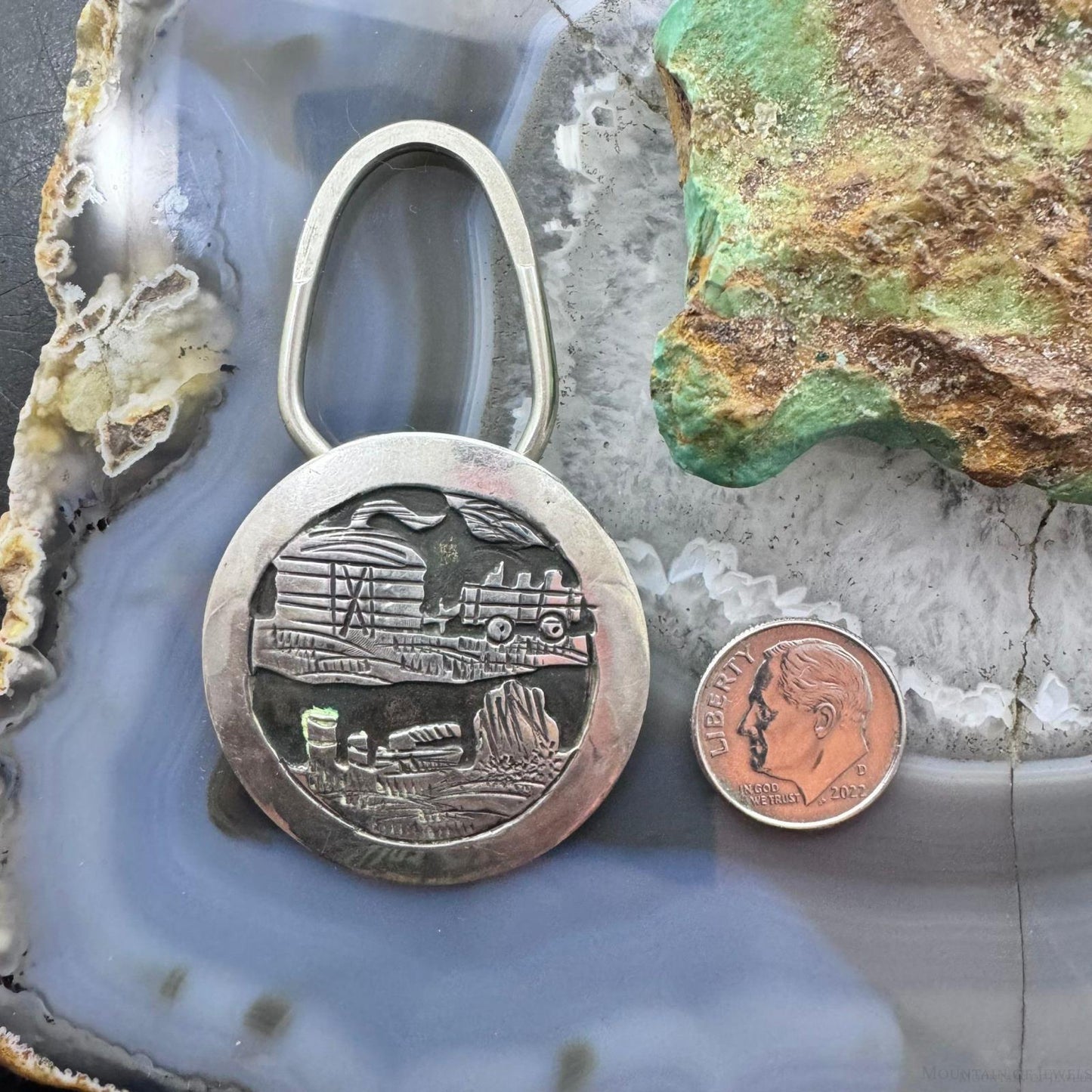 Vintage Tillie Jon Native American Sterling Silver Overlay Rez Life Keyring