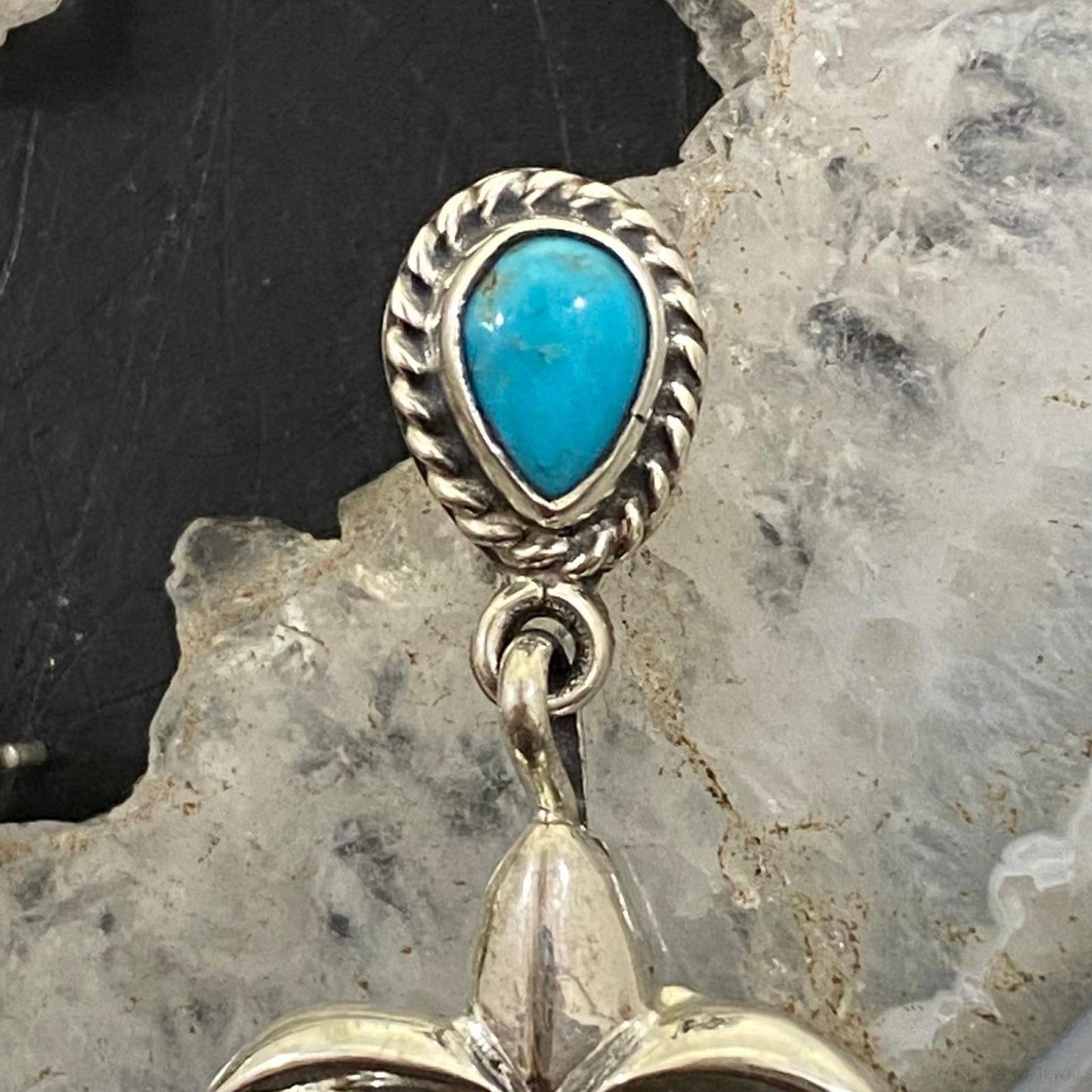 Native American Sterling Silver Turquoise Naja Drop Earrings For Women