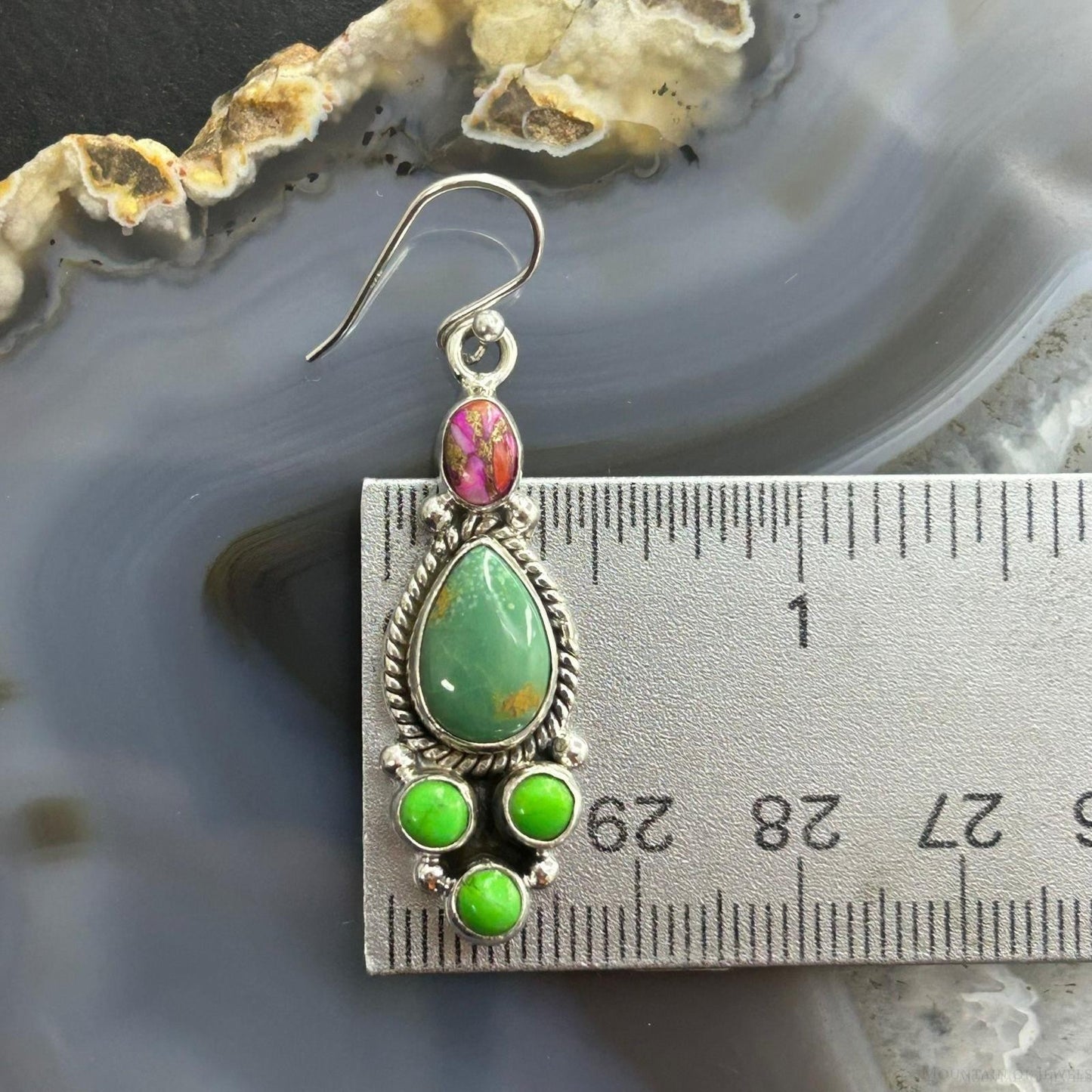 Sterling Silver Southwestern Style Multistone Dangle Earrings For Women #12