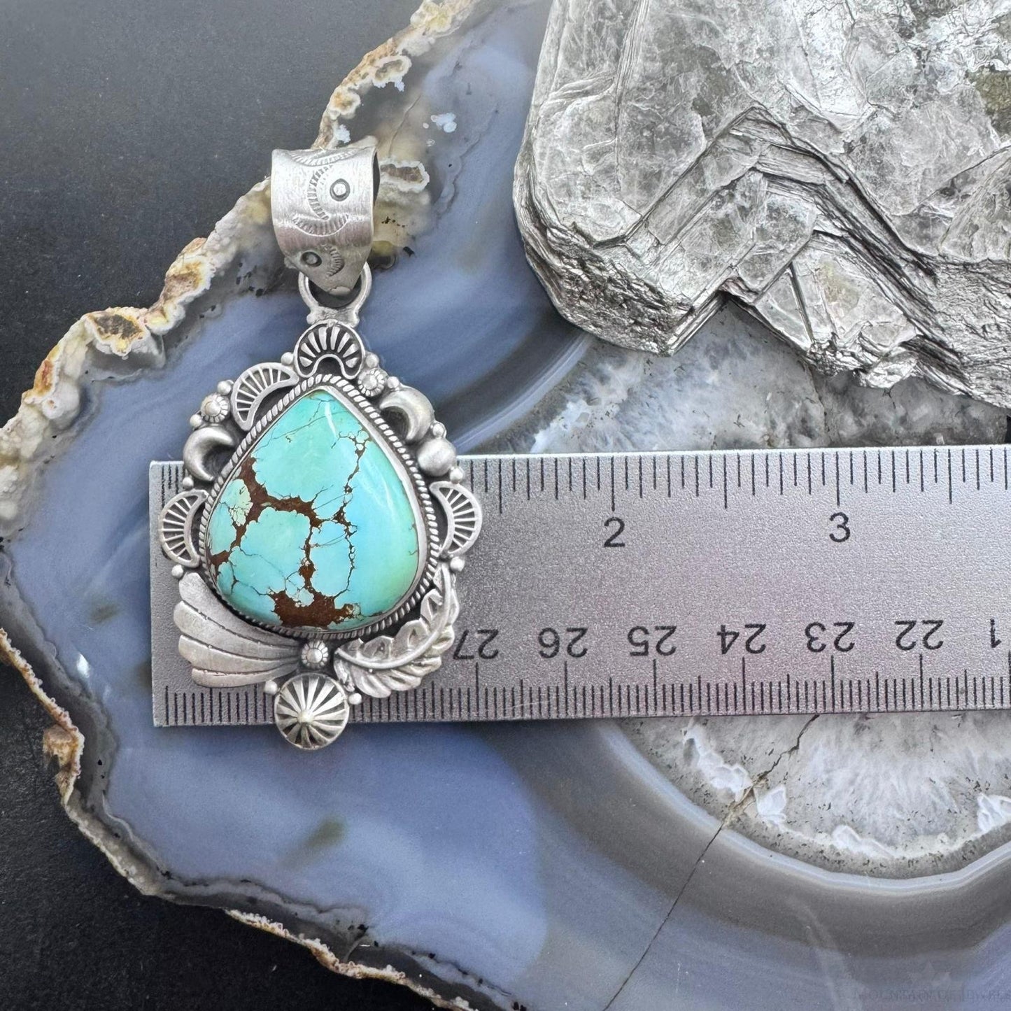 Sterling Silver Southwestern Style Large Chubby Teardrop Sierra Bella Turquoise Pendant For Women