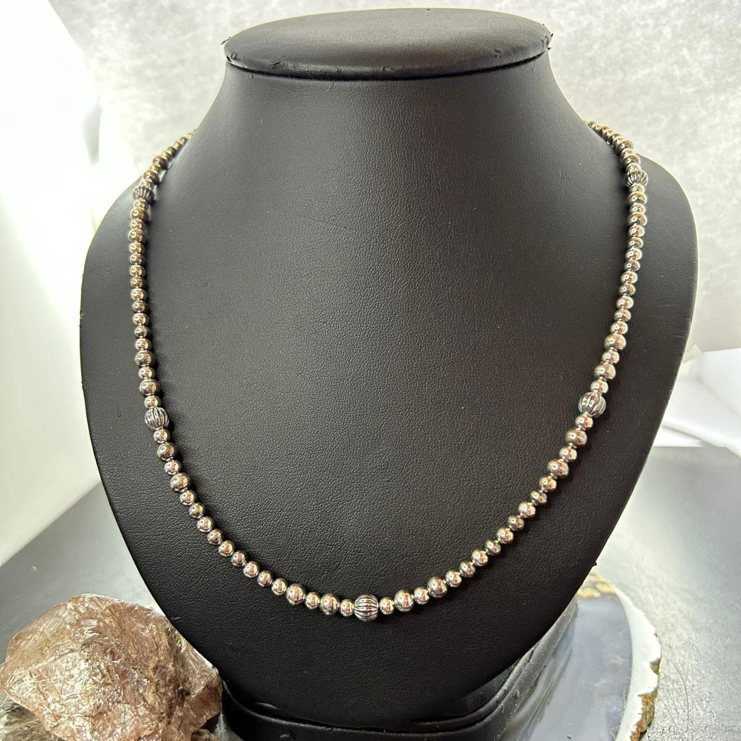 Carolyn Pollack Sterling Silver Decorated 3mm-6mm Graduated Beaded Necklace For Women