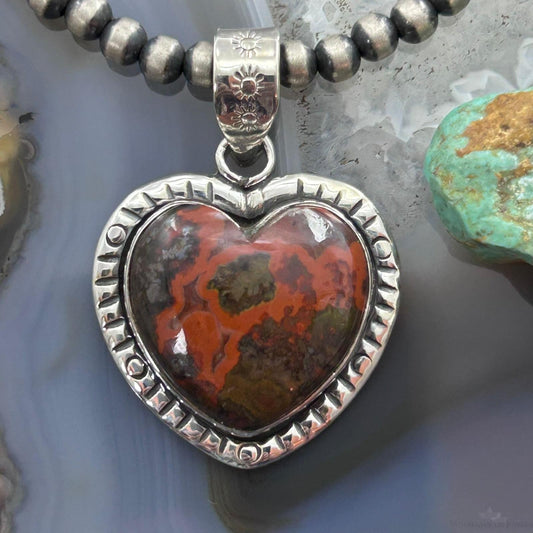 Sterling Silver Southwestern Style Seam Agate Decorated Heart Pendant For Women