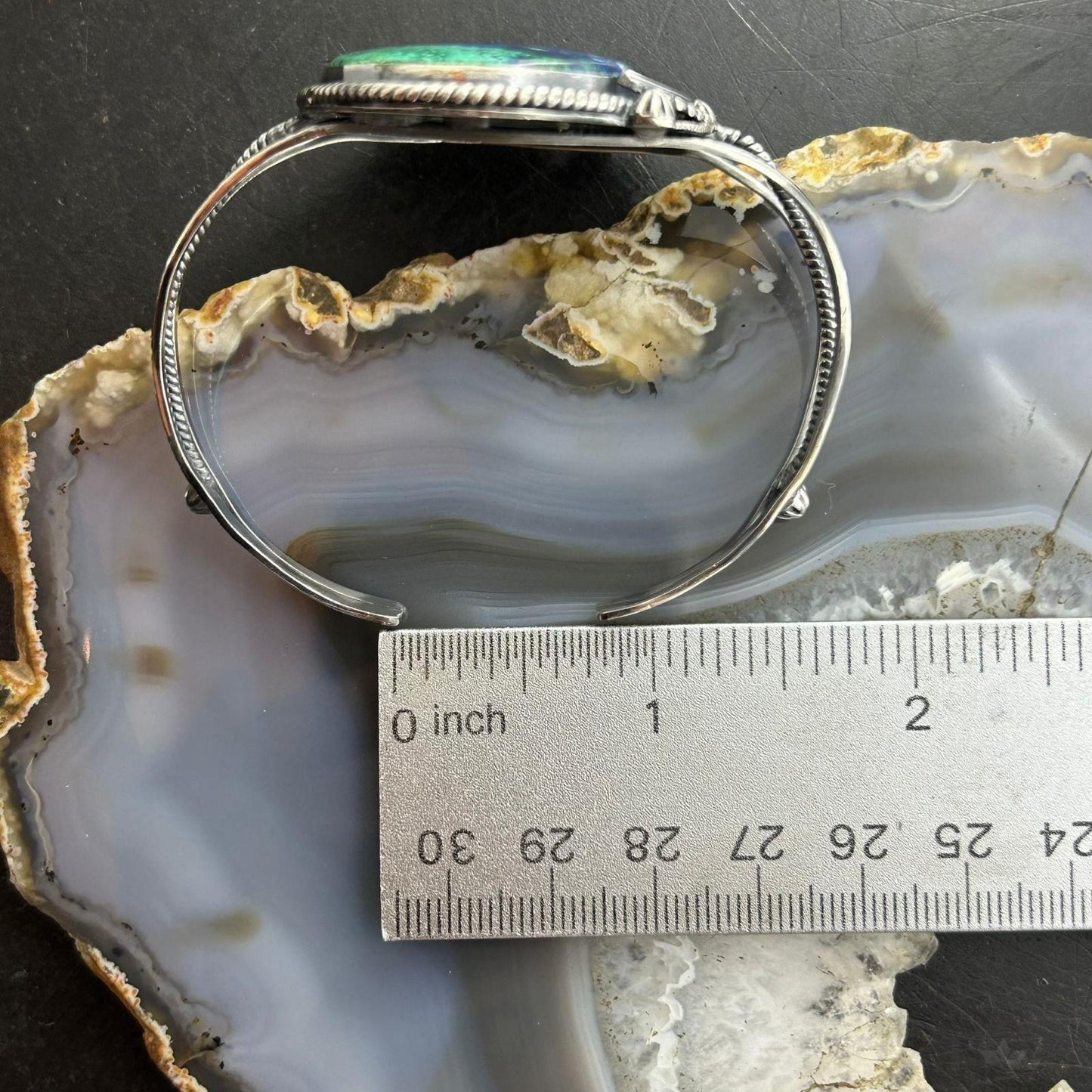 Sterling Silver Southwestern Style Oval Azurite Decorated Bracelet For Women