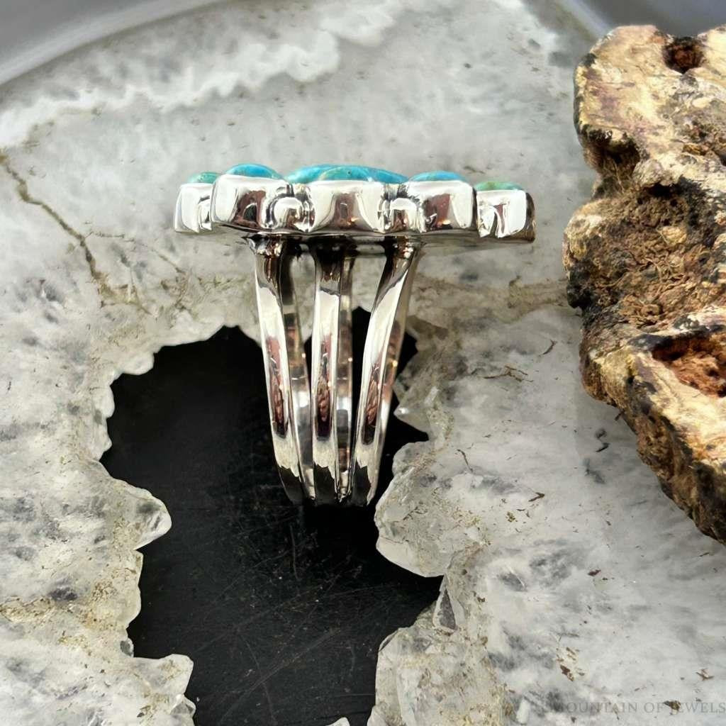 Sterling Silver Southwestern Style Mohave Turquoise Cluster Ring Size 8 For Women