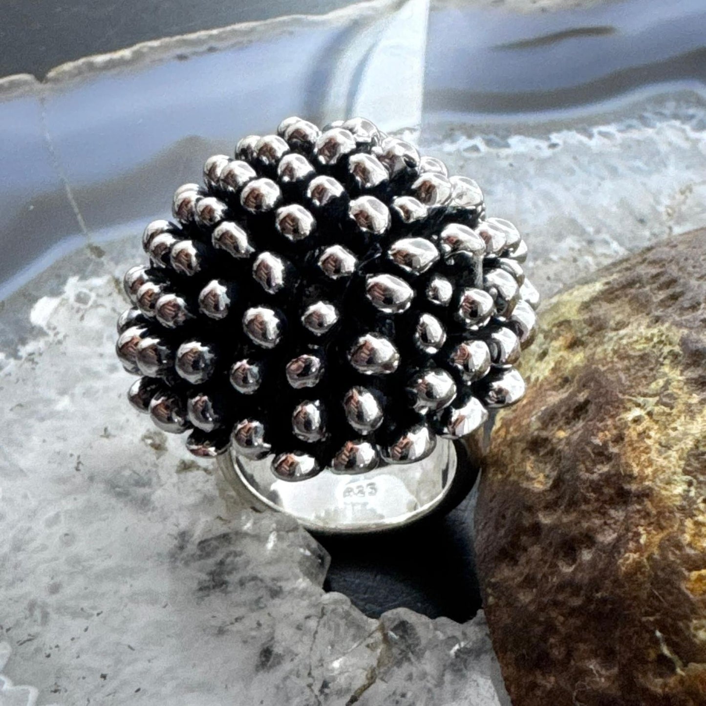 Sterling Silver Electroform Multi Ball Dome Fashion Ring For Women, Taxco Mexico