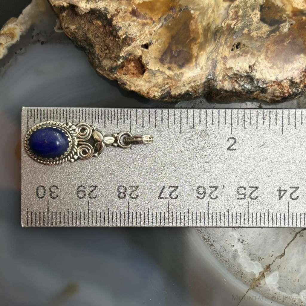 Sterling Silver Southwestern Style Oval Lapis Decorated Charm/Pendant For Women