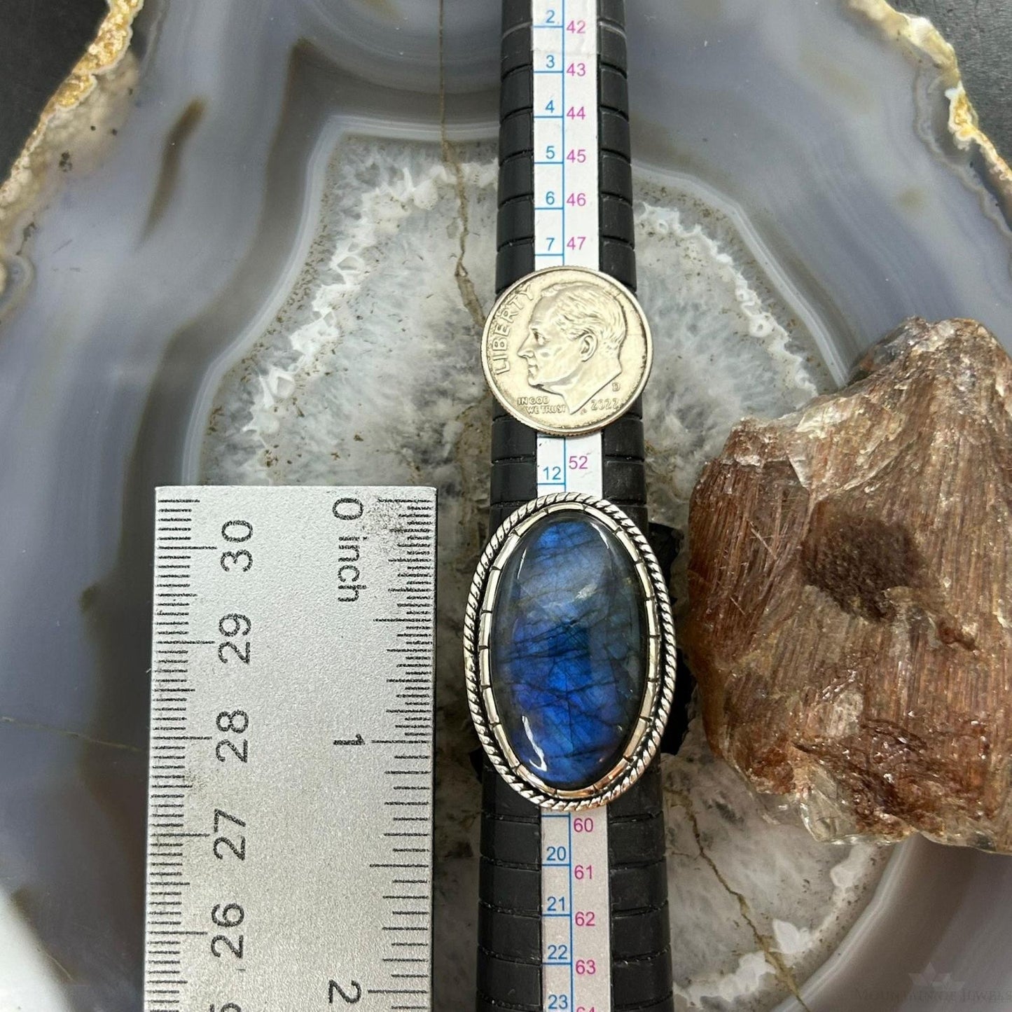 Sterling Silver Southwestern Style Oval Labradorite Decorated Ring Size 8 For Women