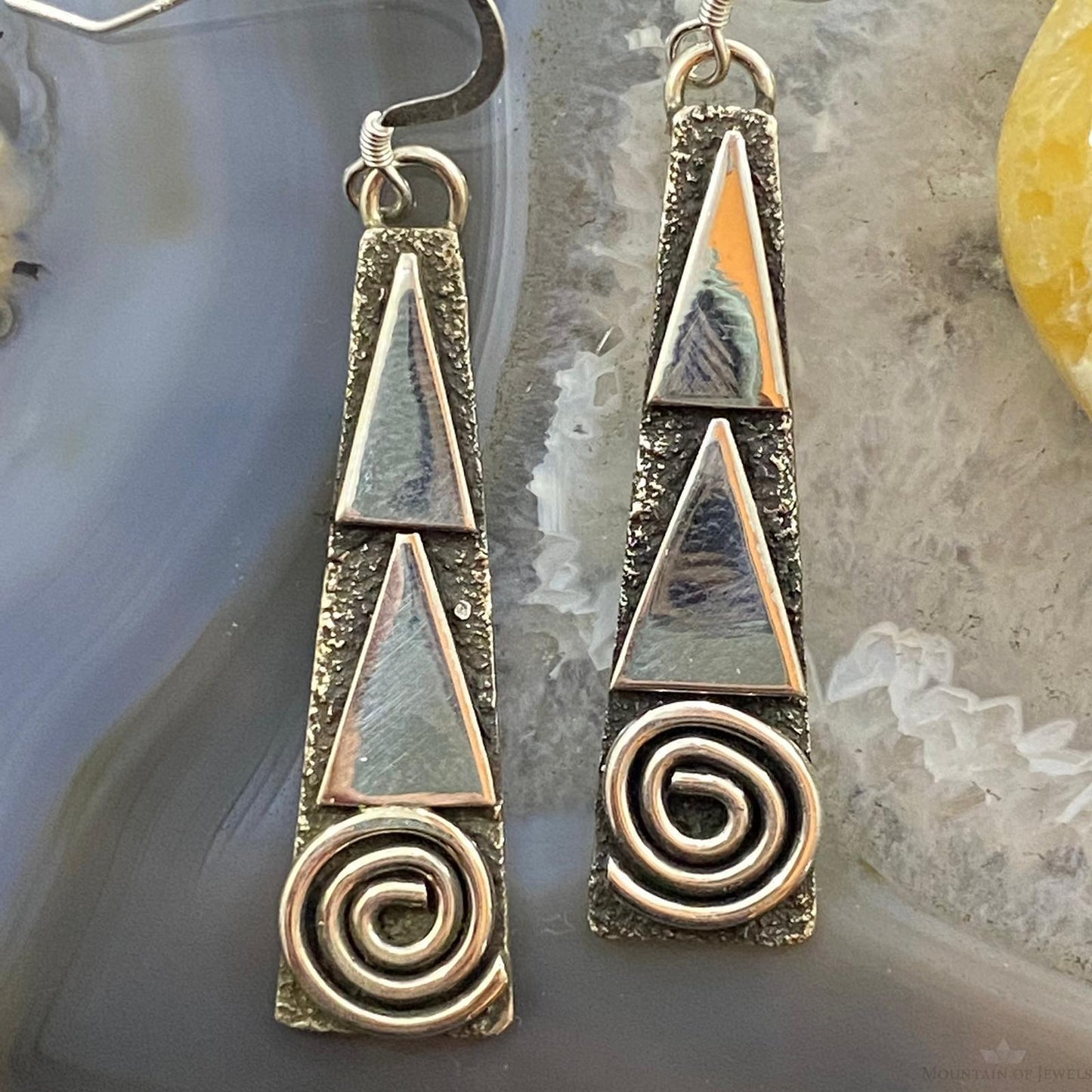 Alex Sanchez Native American Sterling Silver Tipi Petroglyph Dangle Earrings #4