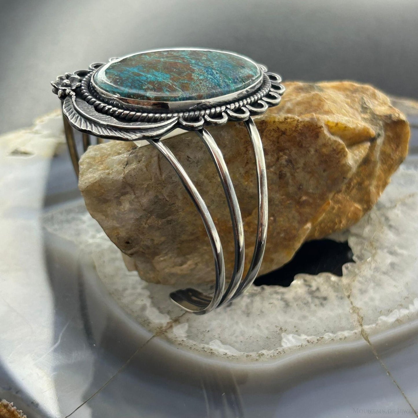 Sterling Silver Southwestern Style Large Oval Shattuckite Bracelet For Women
