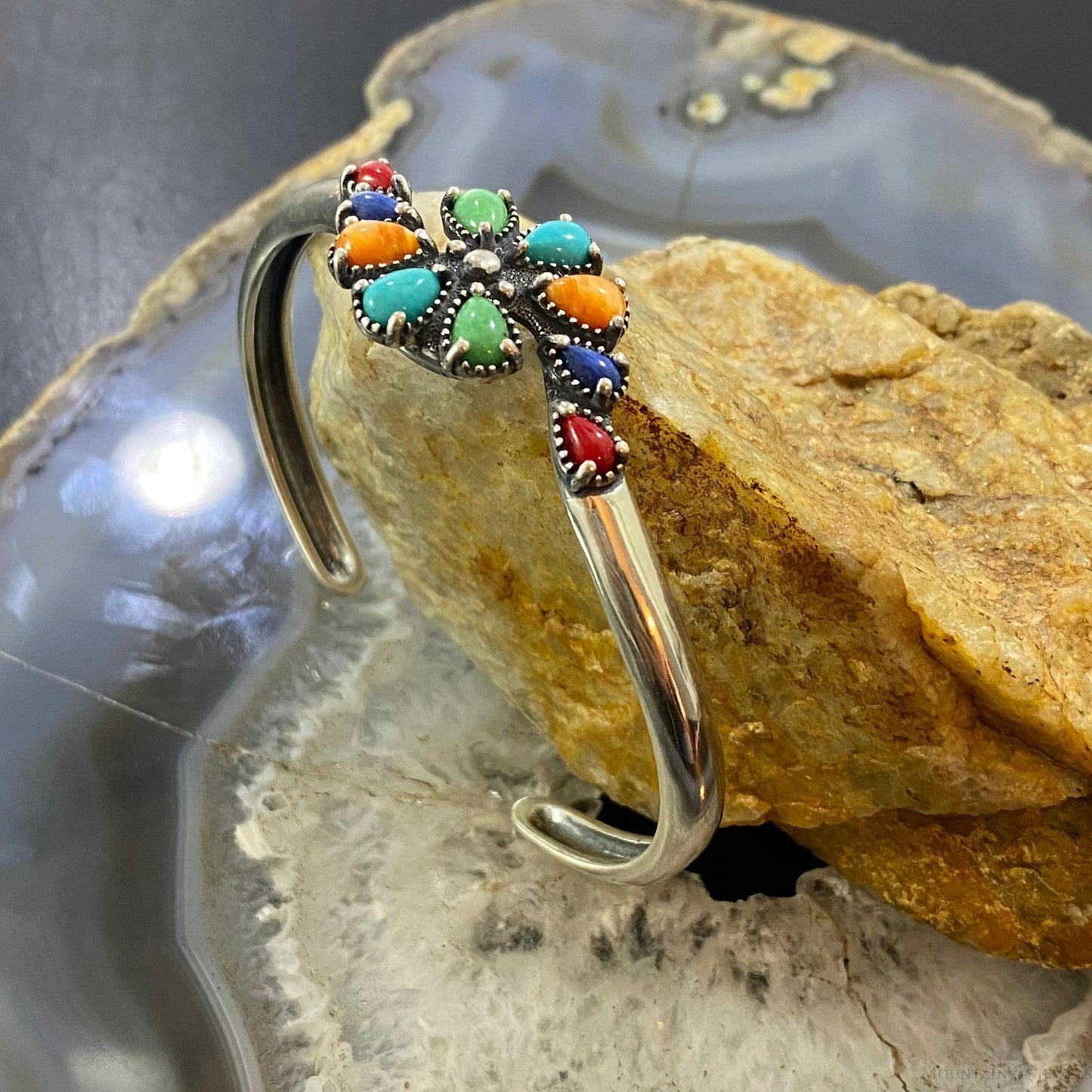 Carolyn Pollack Southwestern Style Sterling Silver Multi-Gemstone Cluster Bracelet For Women