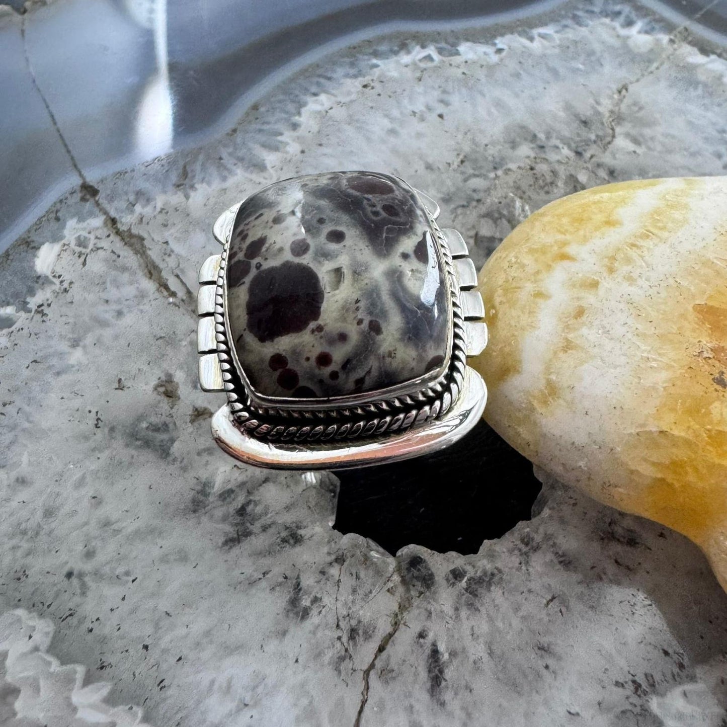 Sterling Silver Southwestern Style Rectangle Asteroid Jasper Ring Size 9 For Women