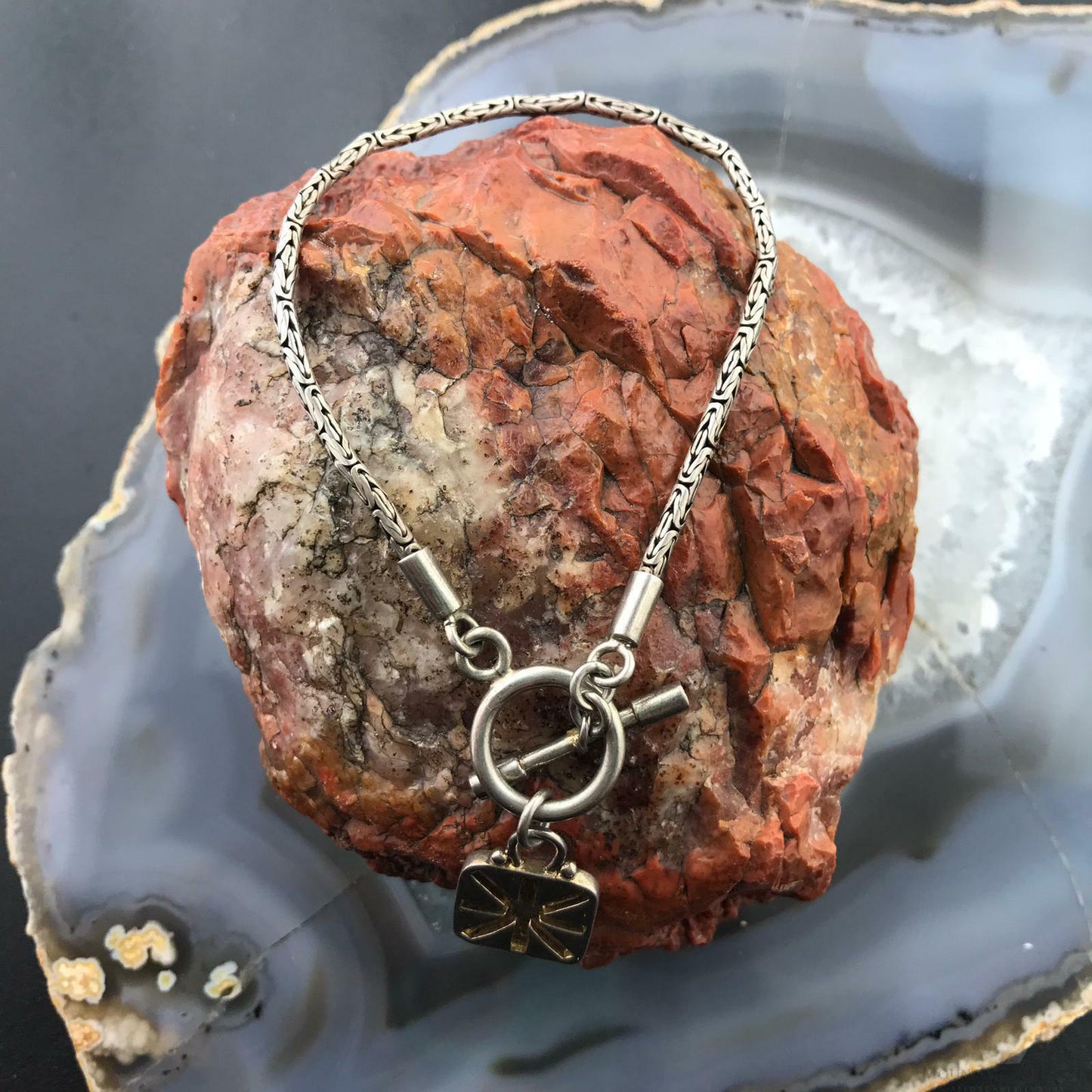 Cynthia Gale Sterling Silver Byzantine Tennis Bracelet With Charm For Womens