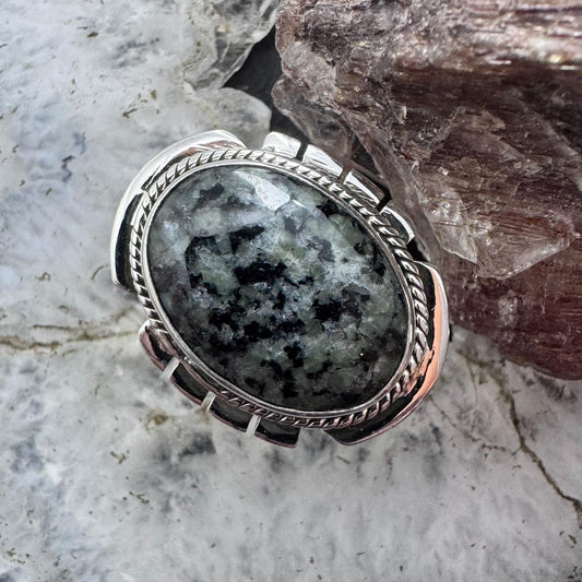 Sterling Silver Southwestern Style Oval Parral Dendritic Decorated Ring Size 8.5 For Women