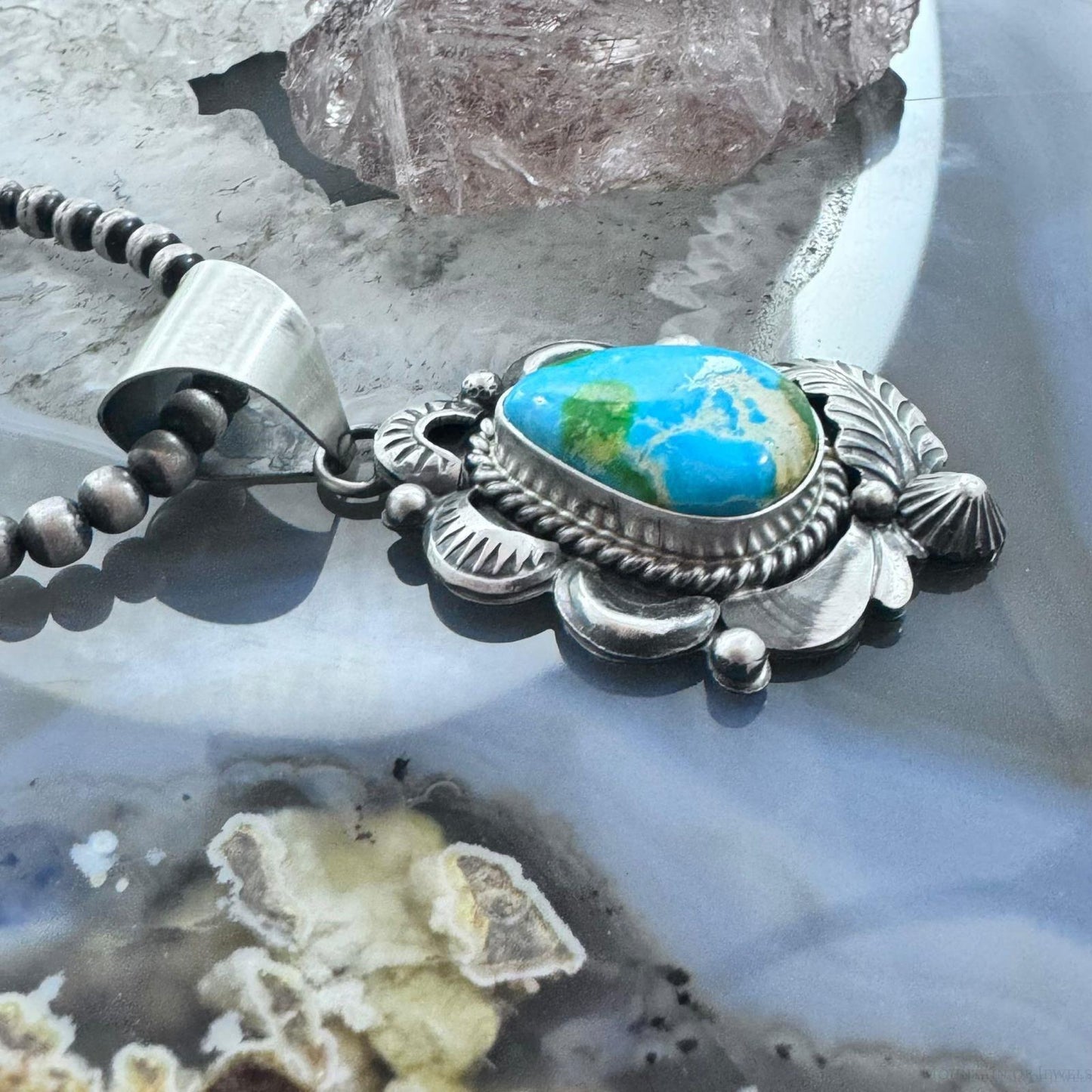 Juanita Long Native American Sterling Silver Sonora Gold Turquoise Pendant For Women