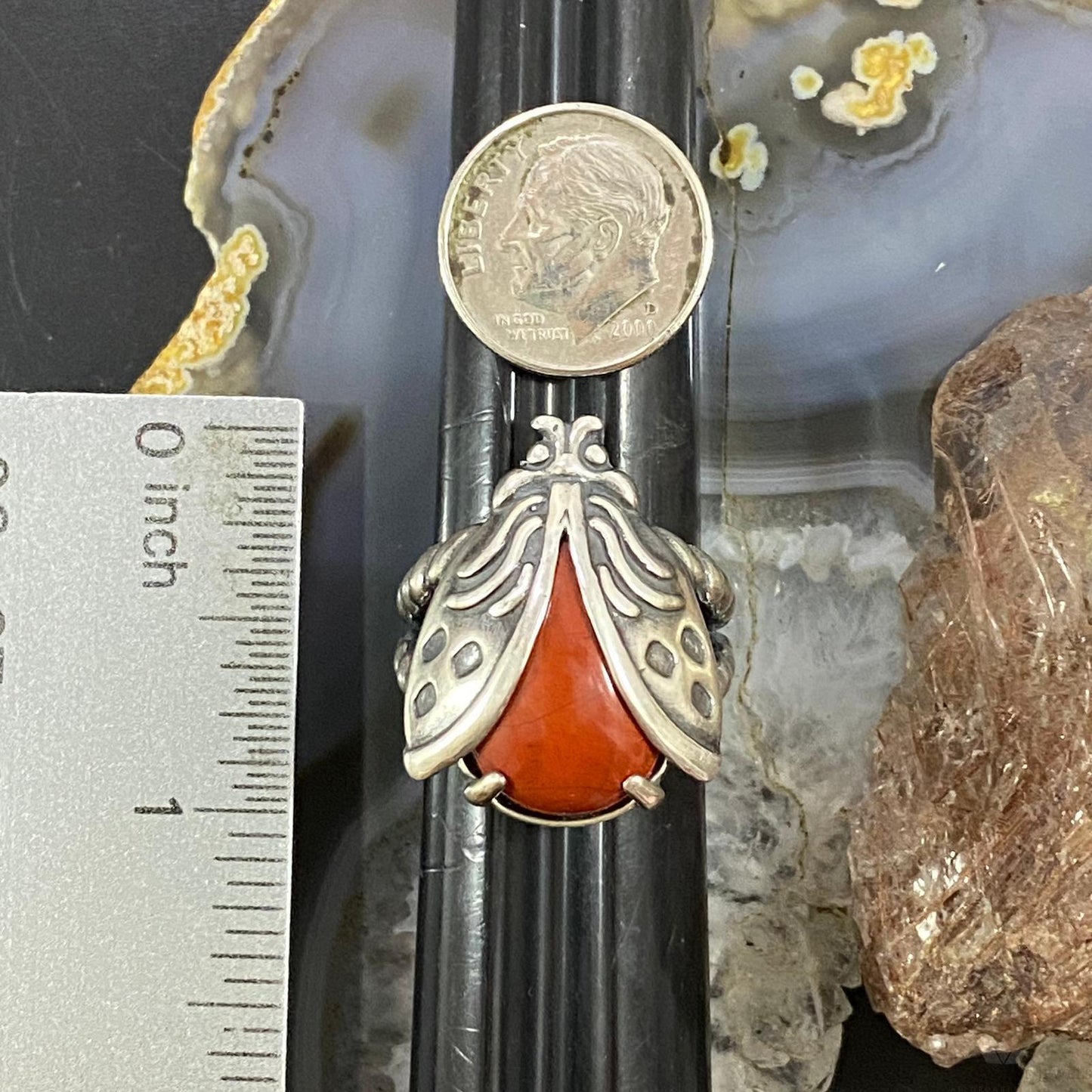 Carolyn Pollack Sterling Silver Red Jasper Decorated Ladybug Ring For Women