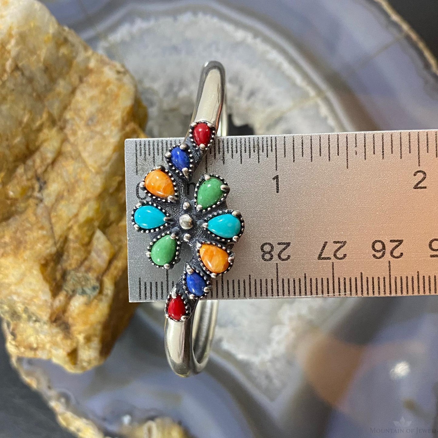 Carolyn Pollack Southwestern Style Sterling Silver Multi-Gemstone Cluster Bracelet For Women