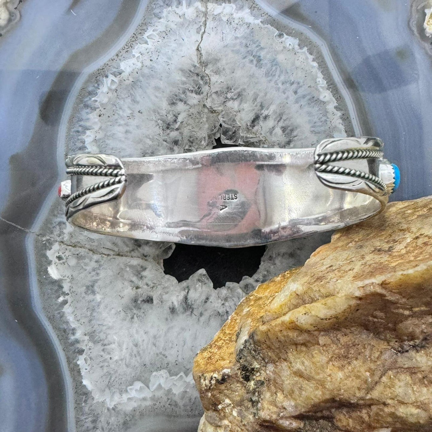 Anita Whitegoat Sterling Silver Rough Turquoise & Coral Bracelet For Women
