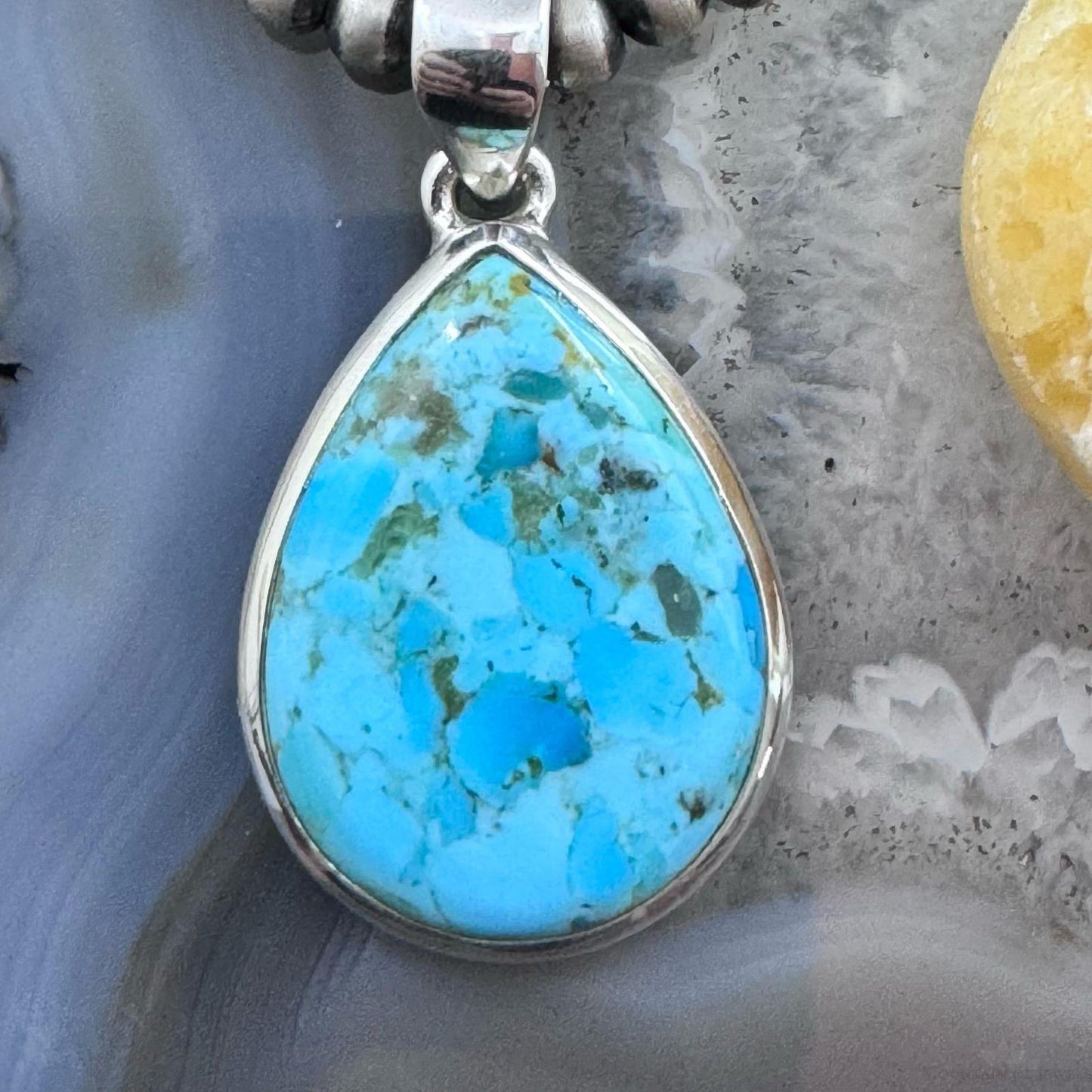 Sterling Silver Southwestern Style Teardrop Apatite Decorated Pendant For Women