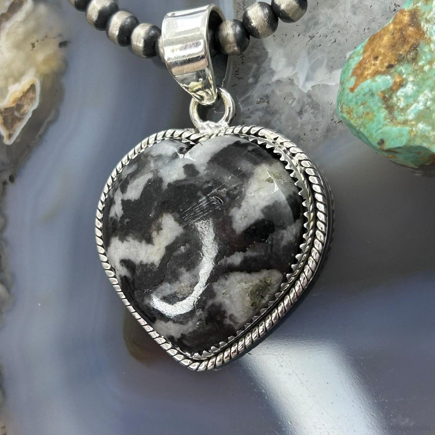 Sterling Silver Southwestern Style White Buffalo Heart Pendant For Women