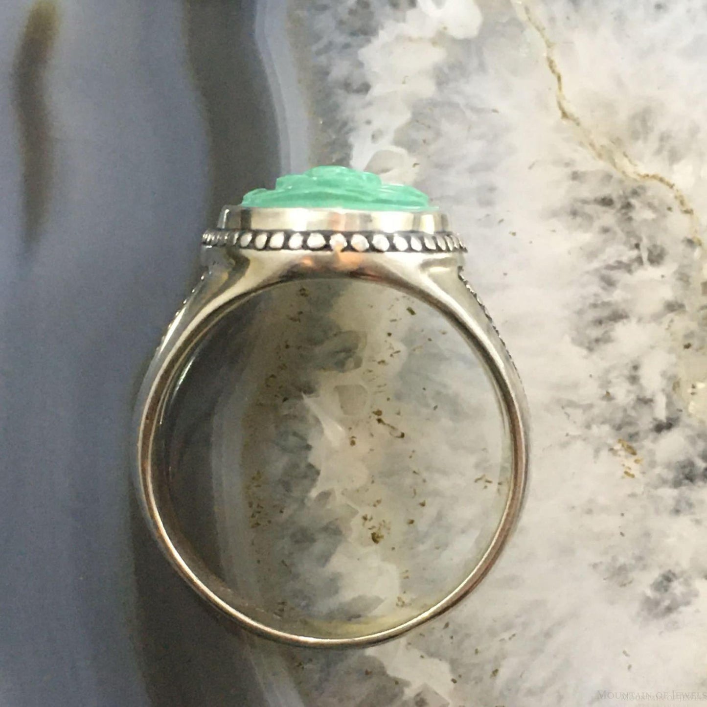 Carolyn Pollack Southwestern Style Sterling Silver Carved Turquoise Flower Ring