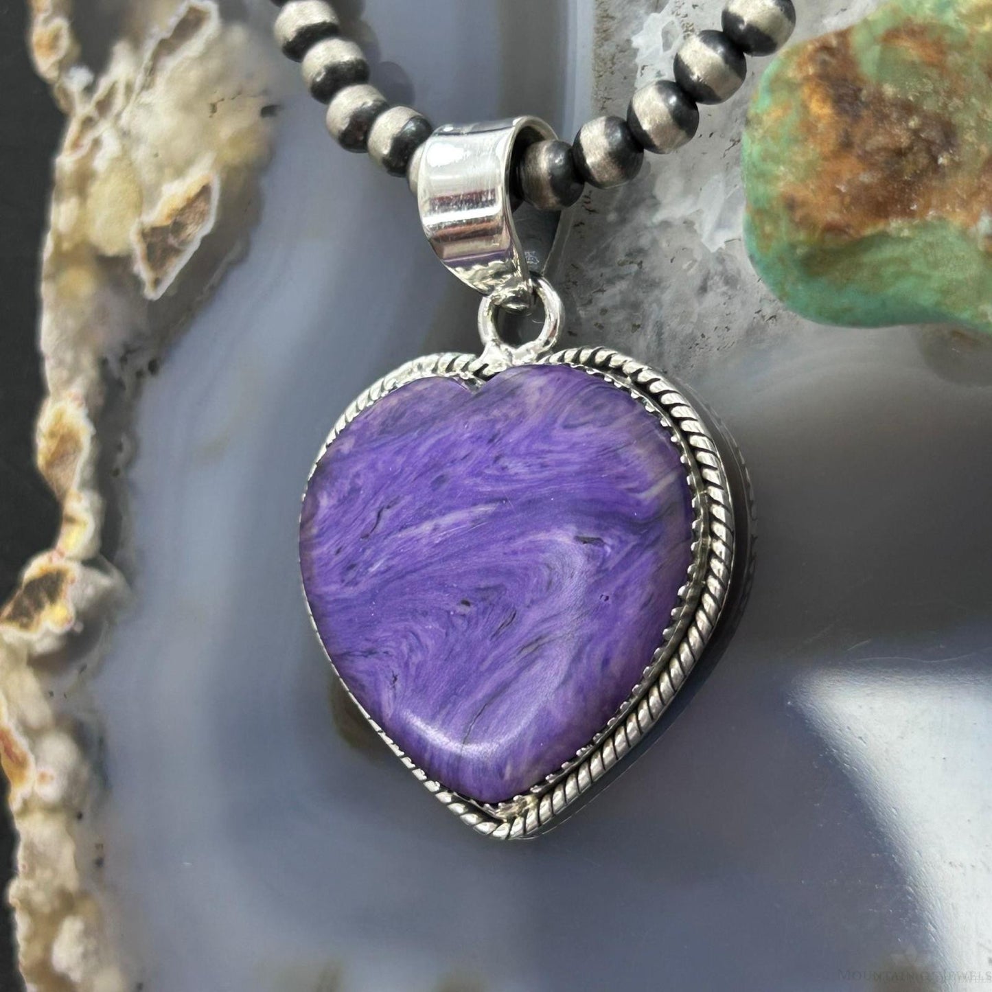 Sterling Silver Southwestern Style Charoite Heart Pendant For Women