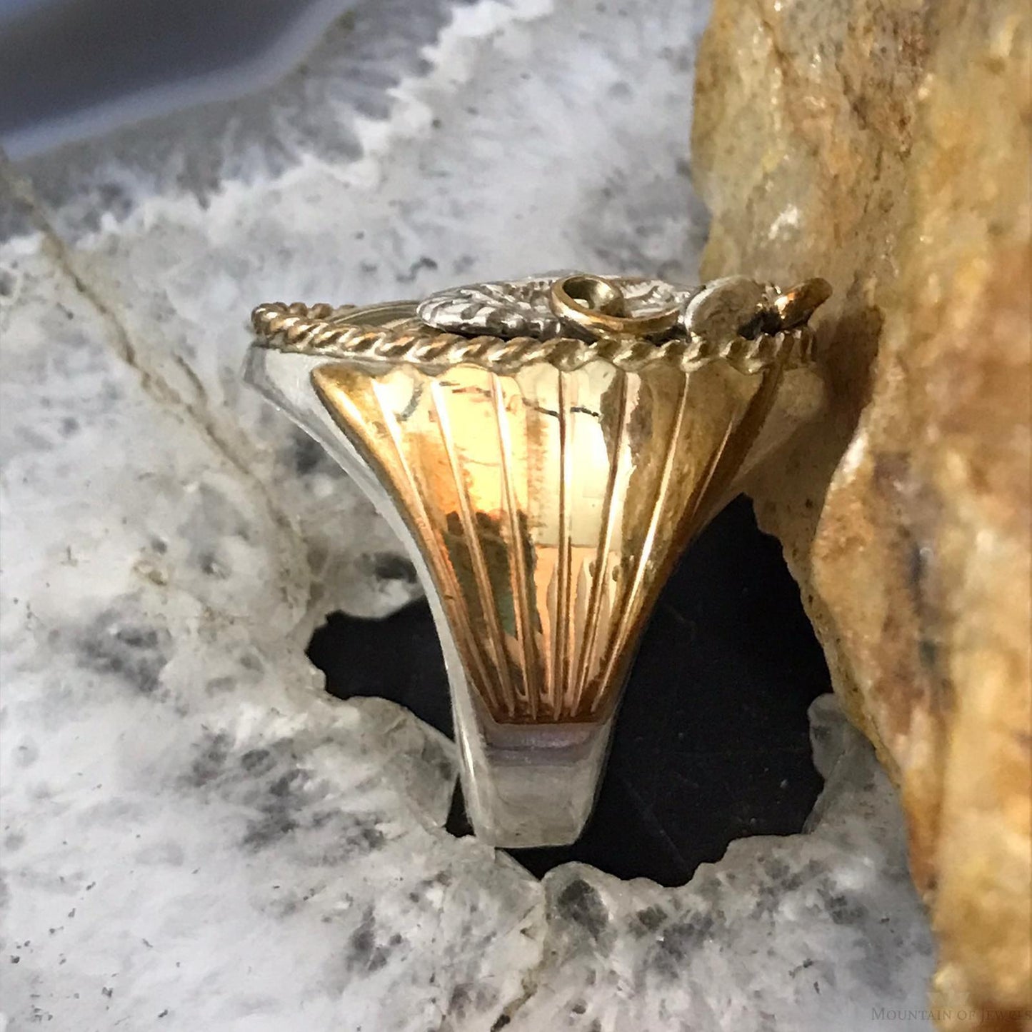 Vintage Helen Harris Sterling & Gold Filled Eagle Shield Ring Size 9.5 For Men