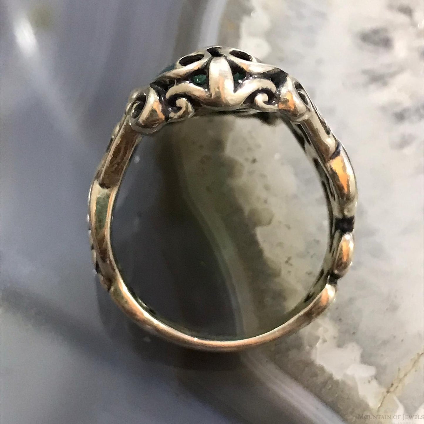 Carolyn Pollack Sterling Silver Oval Green Chalcedony Decorated Ring Size 9 For Women