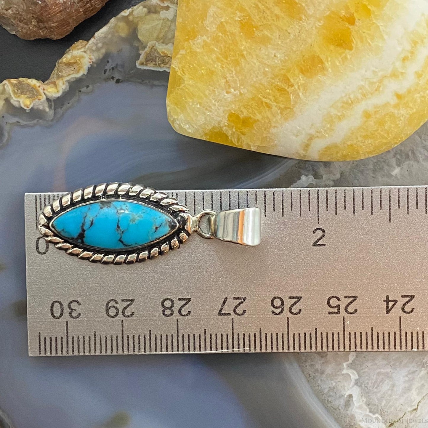 Native American Sterling Silver Marquise Turquoise Decorated Pendant For Women